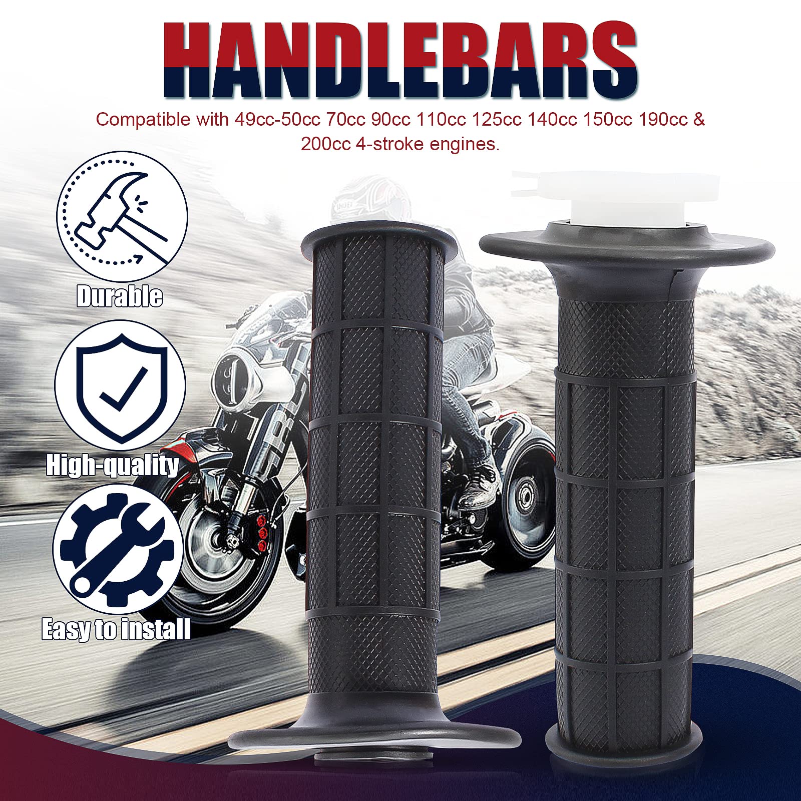 QAZAKY Twist Throttle Accelerator Handle Grip Cable Set for Quad ATV Go Kart 4-stroke Pit Dirt Mini Pocket Bikes 50cc 60cc 66cc