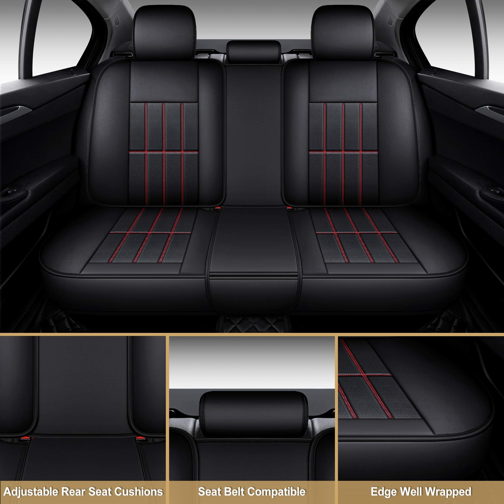 Aoog Leather Car Seat Covers, Leatherette Automotive Vehicle Cushion Cover For Cars Suv Pick-Up Truck, Universal Non-Slip Vehicl