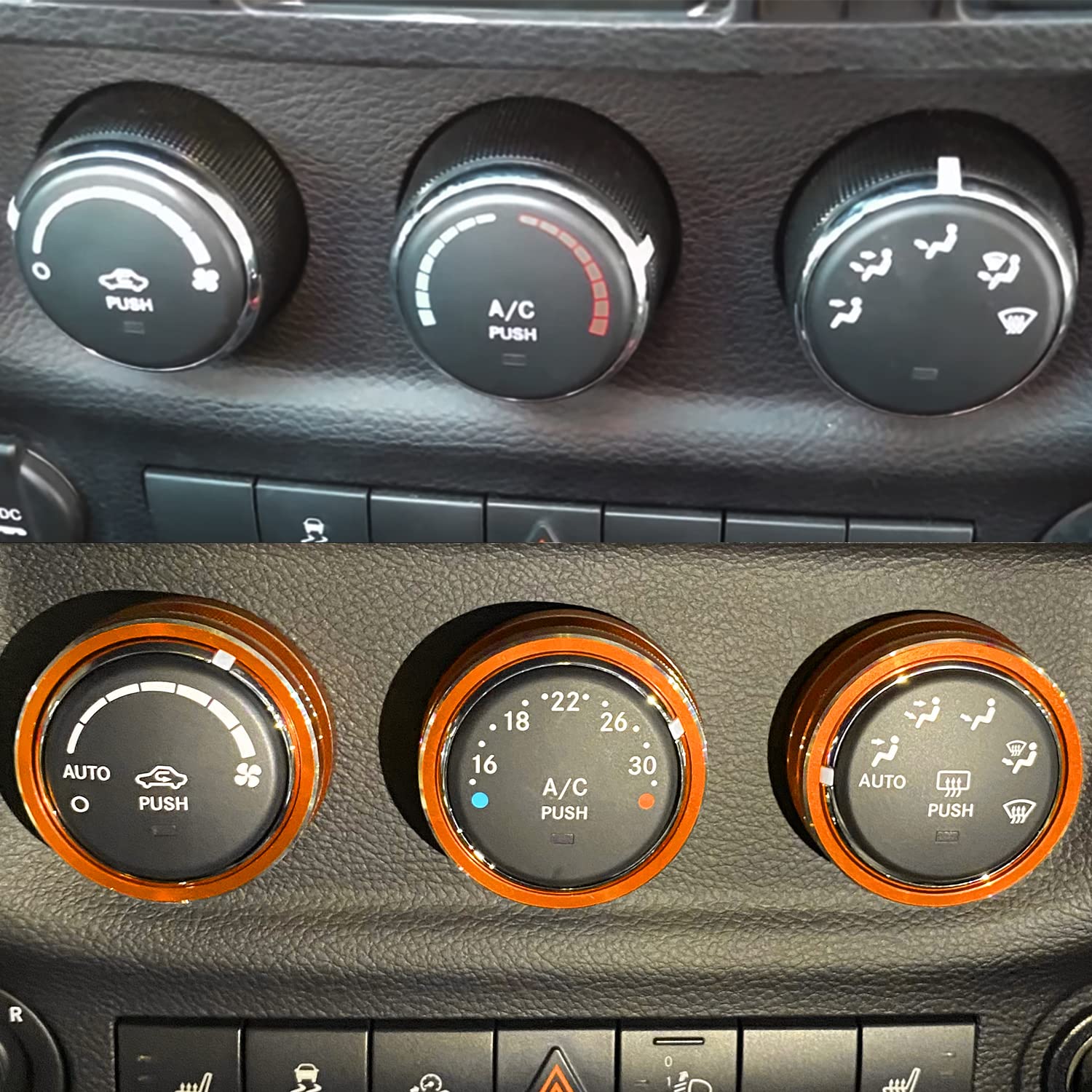 Ac Climate Control Knob Ring Air Conditioner Switch Volume Cover Compatible With 2011-2017 Jeep Wrangler Jk Jku/Dodge Challenger 2008-2014 Interior Conditioning Accessories Trim (Orange)