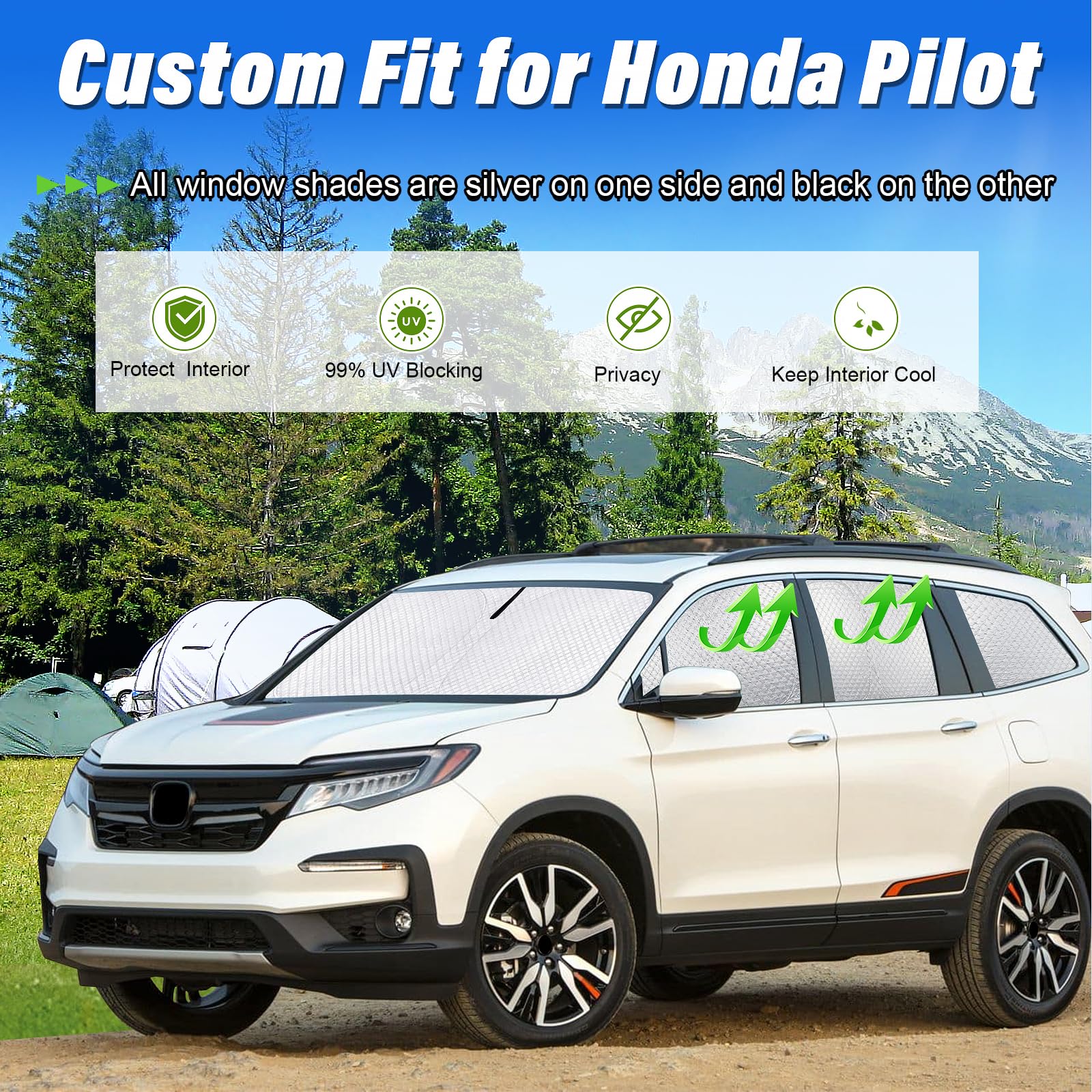 Kmf Windshield Sun Shade Replacement For Honda Pilot Accessories 2016-2022, Side Window Sun Shade Cover Sun Visor Shield Cover,