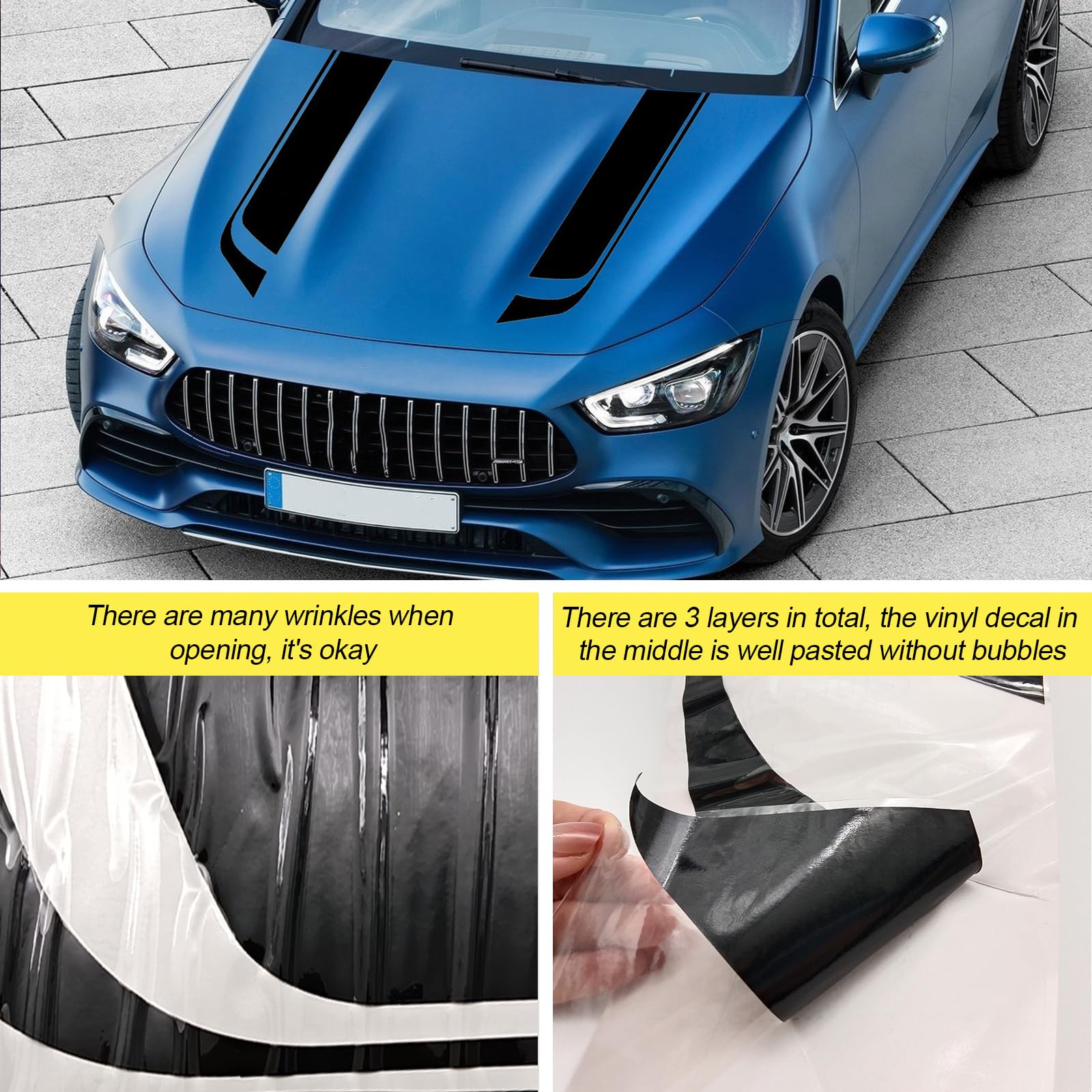 Lanzmyan Car Hood Decal Sticker Dbs002 Universal Hood Racing Body Side Vinyl Modified Stripe Exterior Decal Decoration Black
