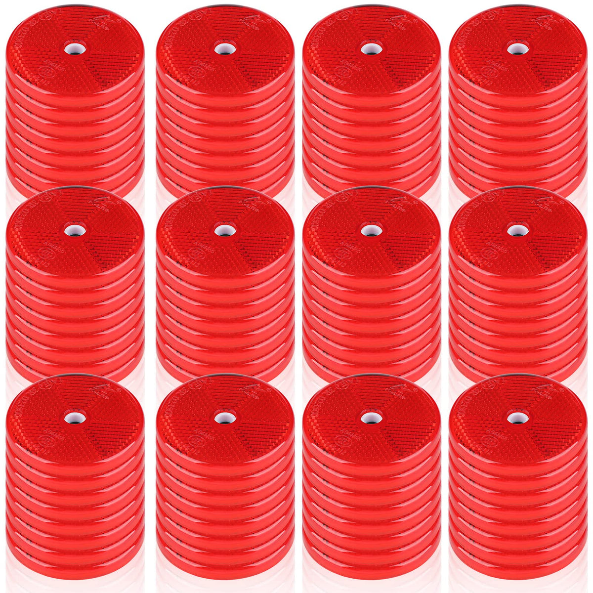 Kingdder 96 Pcs Front Round Reflector For Driveway Fence Gate Posts Trailers Safety Reflectors With Center Mounting Holes Automobiles Boats Mailboxes Reflector(Red)
