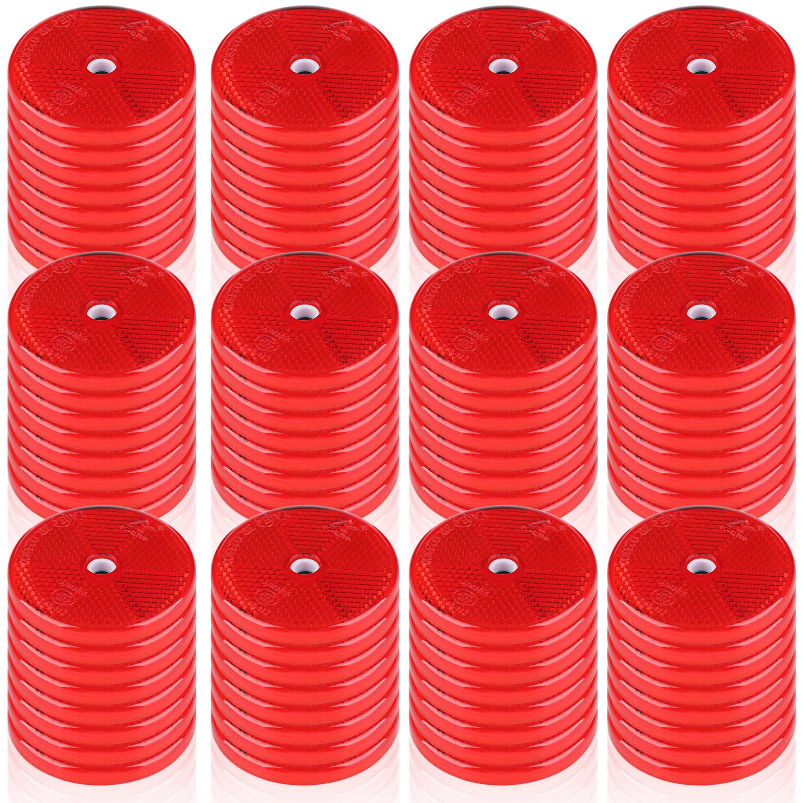 Kingdder 96 Pcs Front Reflector Round Reflector For Driveway Fence Gate Posts Trailers Safety Reflectors With Center Mounting Ho