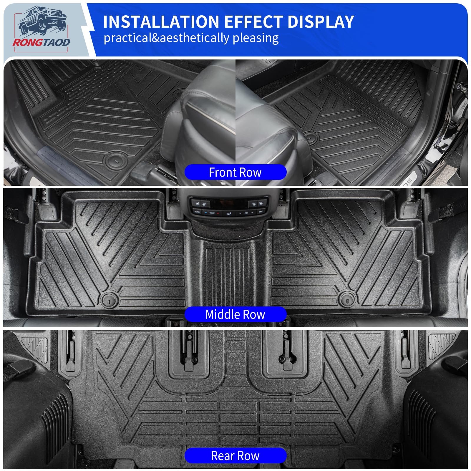 Rongtaod Floor Mats Compatible With 2020-2025 Hyundai Palisade Trunk Mat Cargo Mat Cargo Liner Back Seat Protector 2024 Palisade