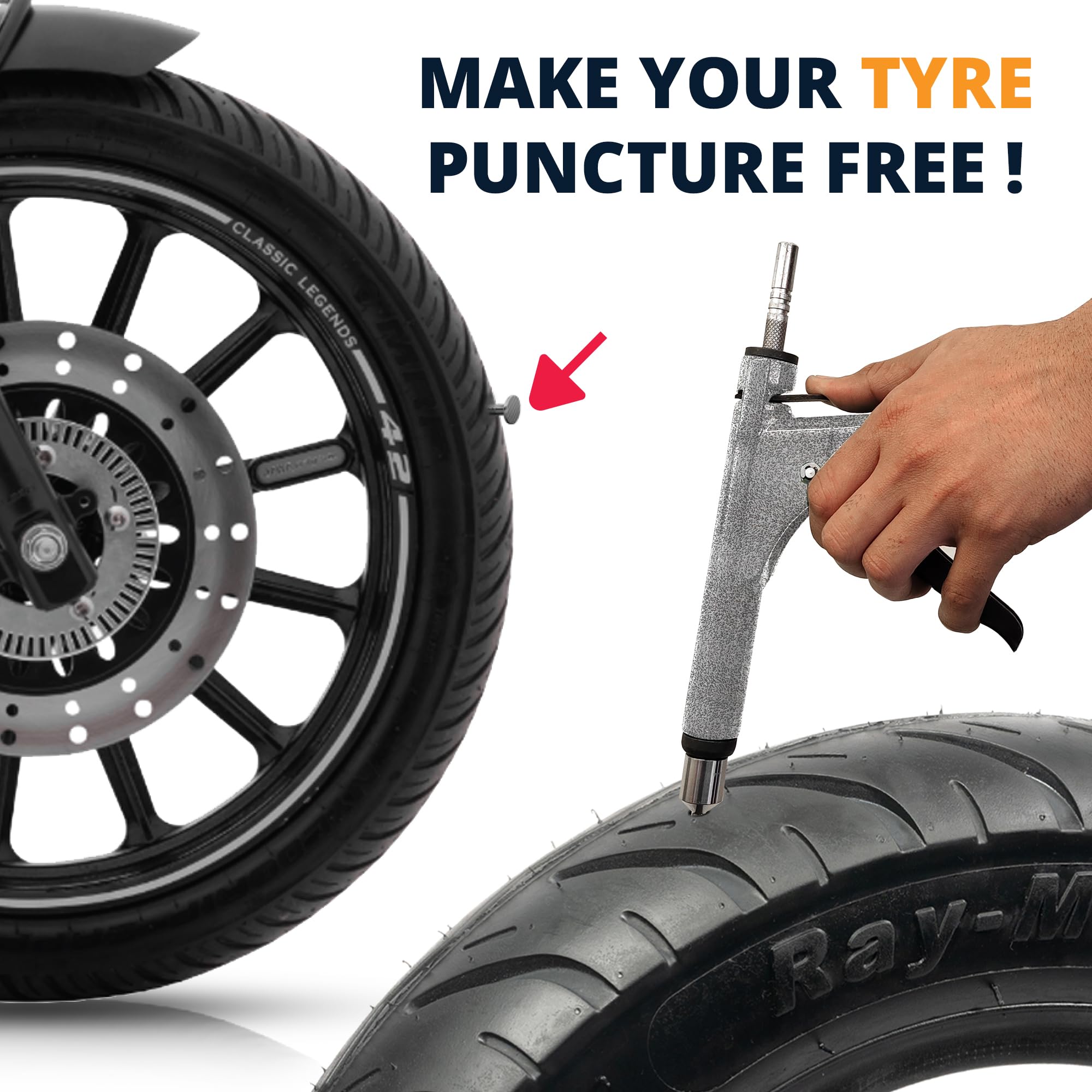 Grand Pitstop Tubeless Tire Gun Puncture Repair Kit With Mushroom Plug For Tyre Punctures And Flats On Cars, Motorcycles, Atv, T