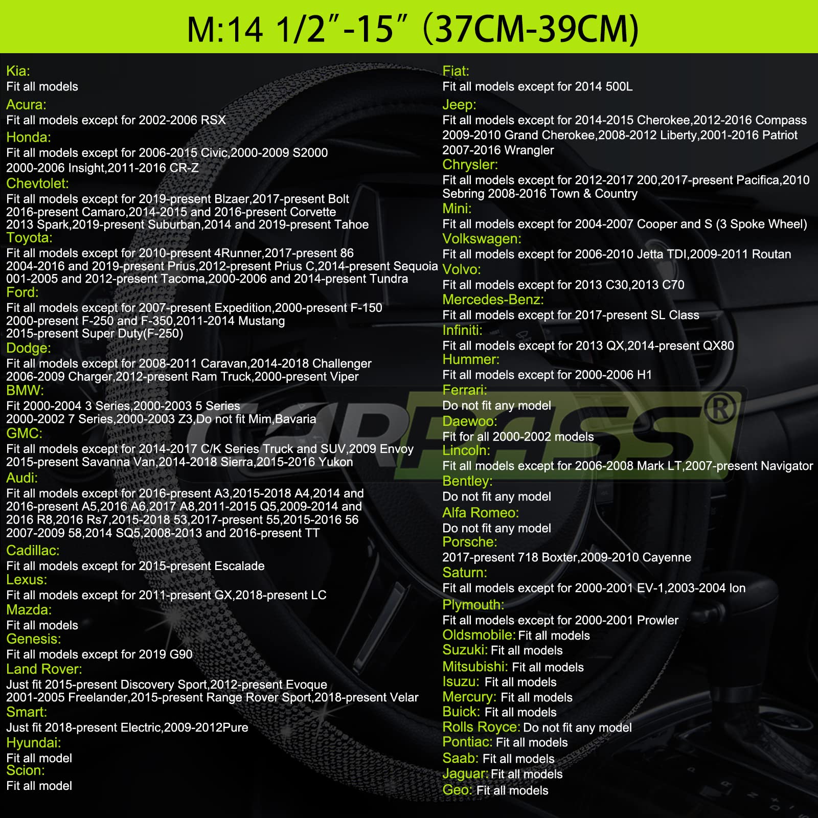 Car Pass Rhinestones Diamond Bling Steering Wheel Cover, Universal Fit For Suv,Vans,Sedan,Car,Truck 14.5-15Inch Universal Fit (G