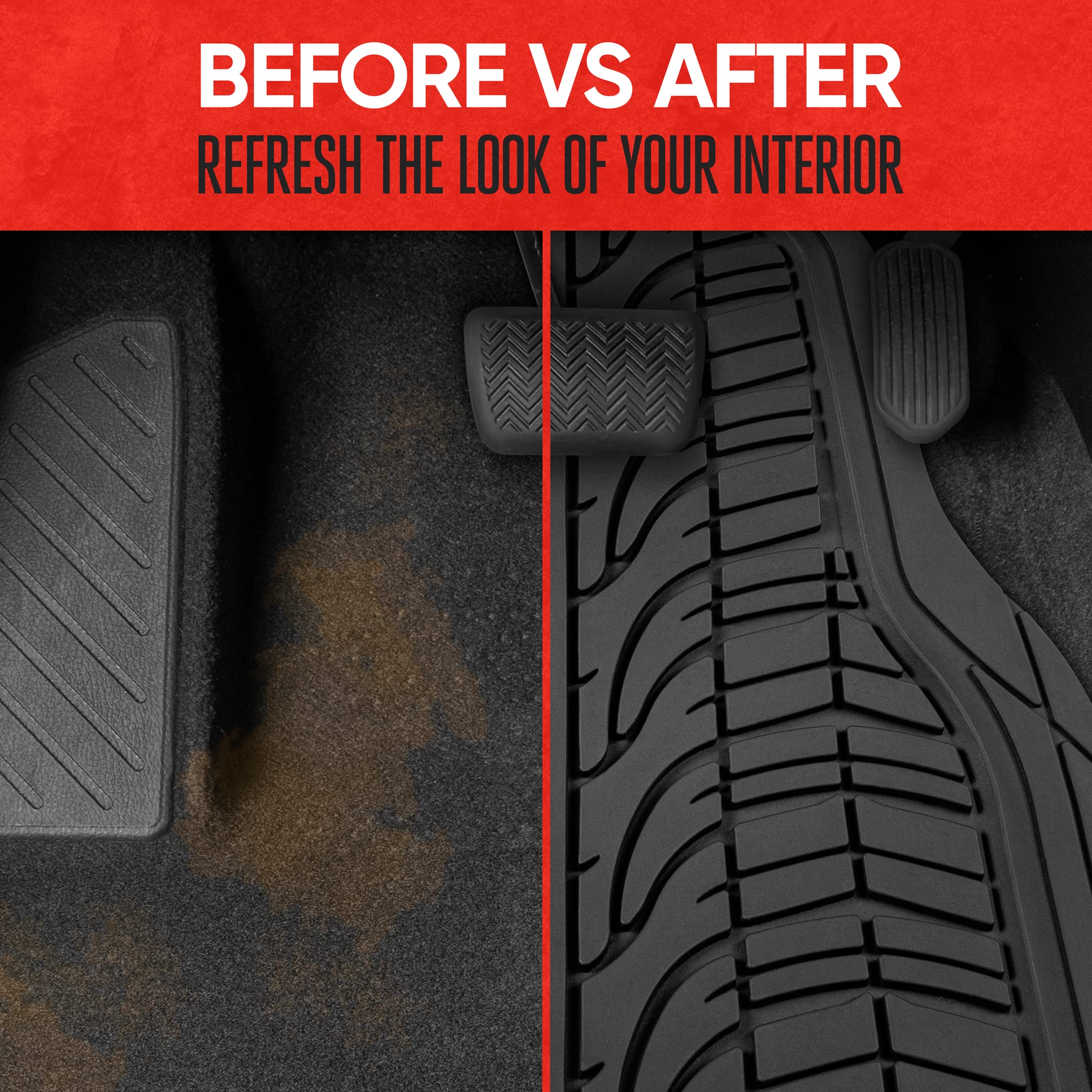 Motor Trend Grand Prix Tire Tread Rubber Car Floor Mats for Autos SUV Truck & Van - All-Weather Waterproof Protection Front Seat