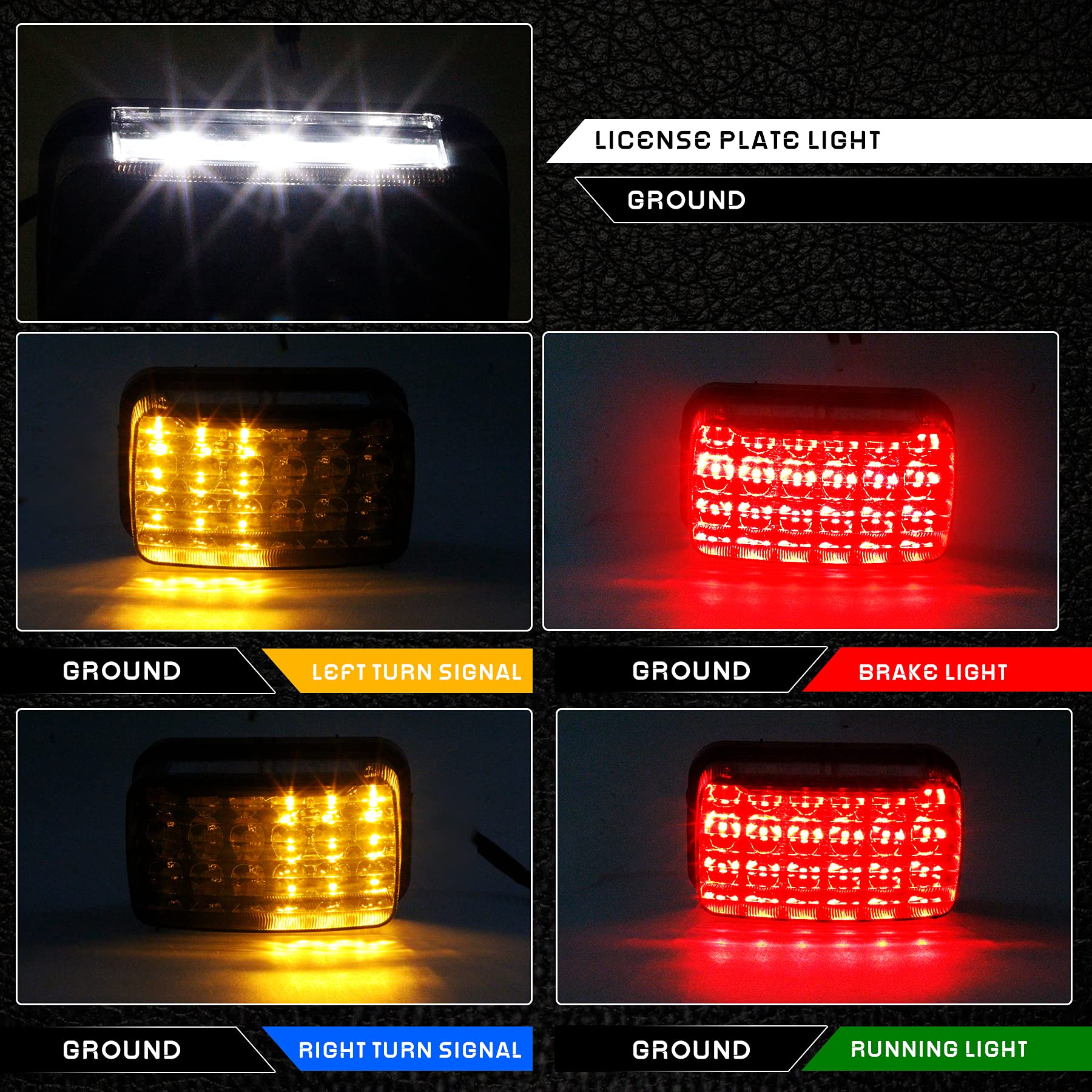 Quasco Led Atv Brake Tail Lights, Smoked Motorcycle Taillight With Turn Signals Compatible With Yamaha Grizzly Big Bear Bruin Ko