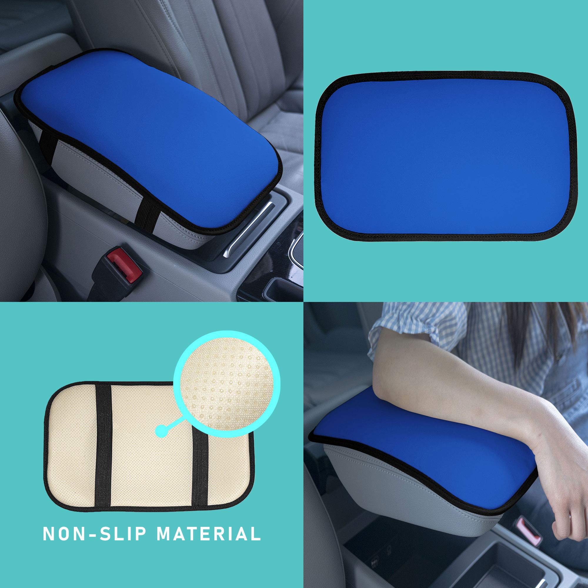 Fh Group Faux Leather Center Console Armrest Cushion, Luxury Seat Box Cover Protector Fits Most Cars, Suvs, And Trucks Blue