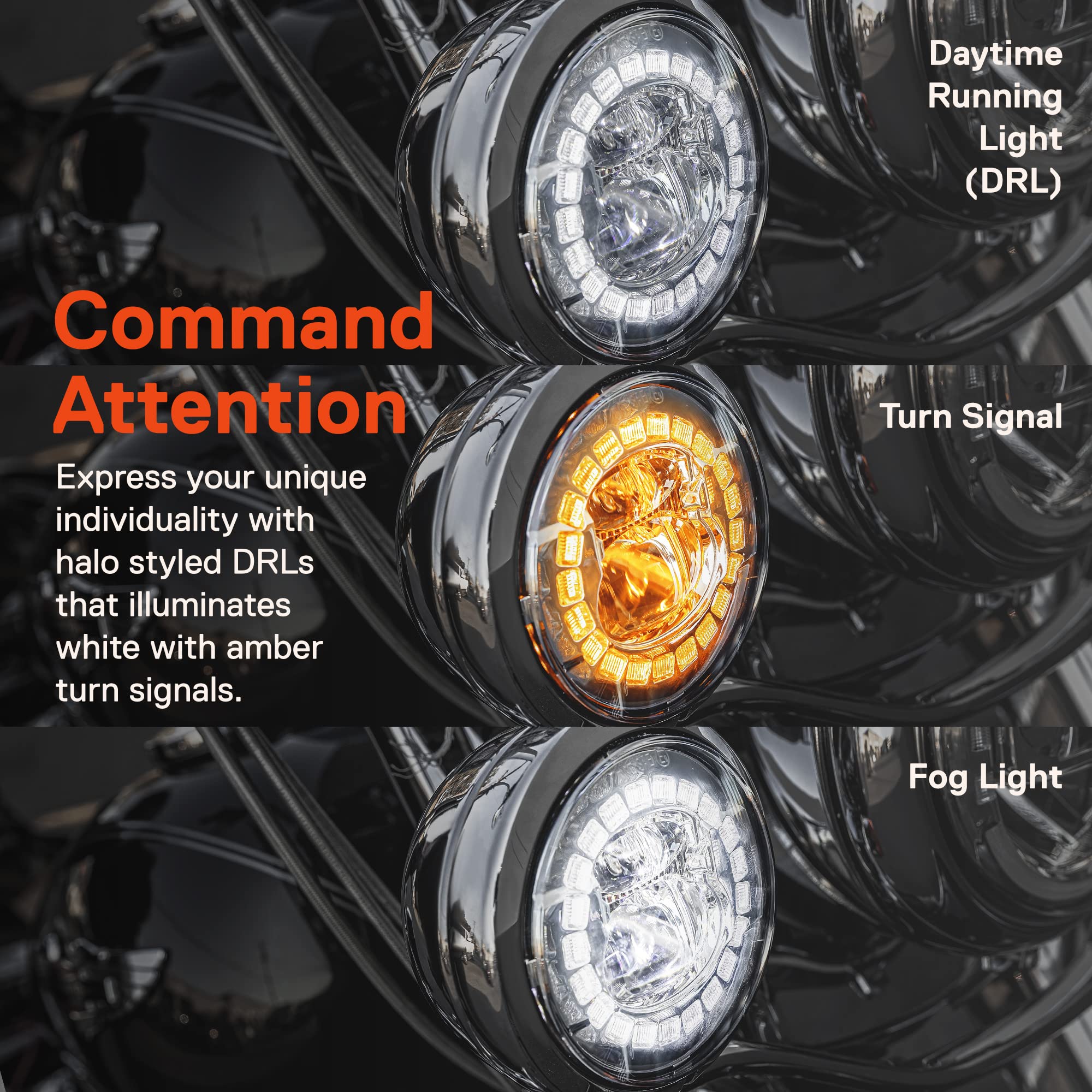 True Mods 2Pc Chrome 4.5'' Led Passing Fog Lights For Harley Davidson Motorcycles [White Halo Drl & Amber Turn Signals] [Advance