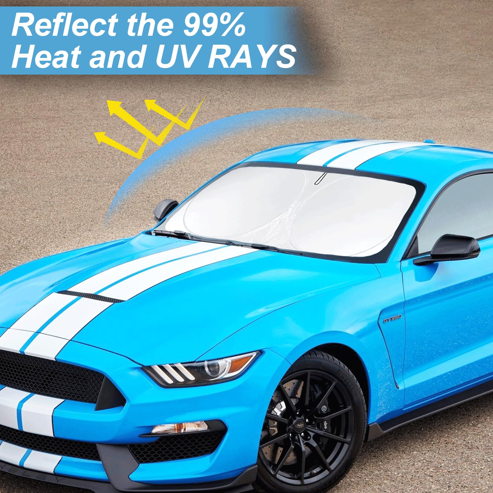 Sunshade For Mustang 2015-2024 2025 Ford Windshield Sun Shade (Not For Ford Mustang Mach-E Accessories Foldable Front Window Shi