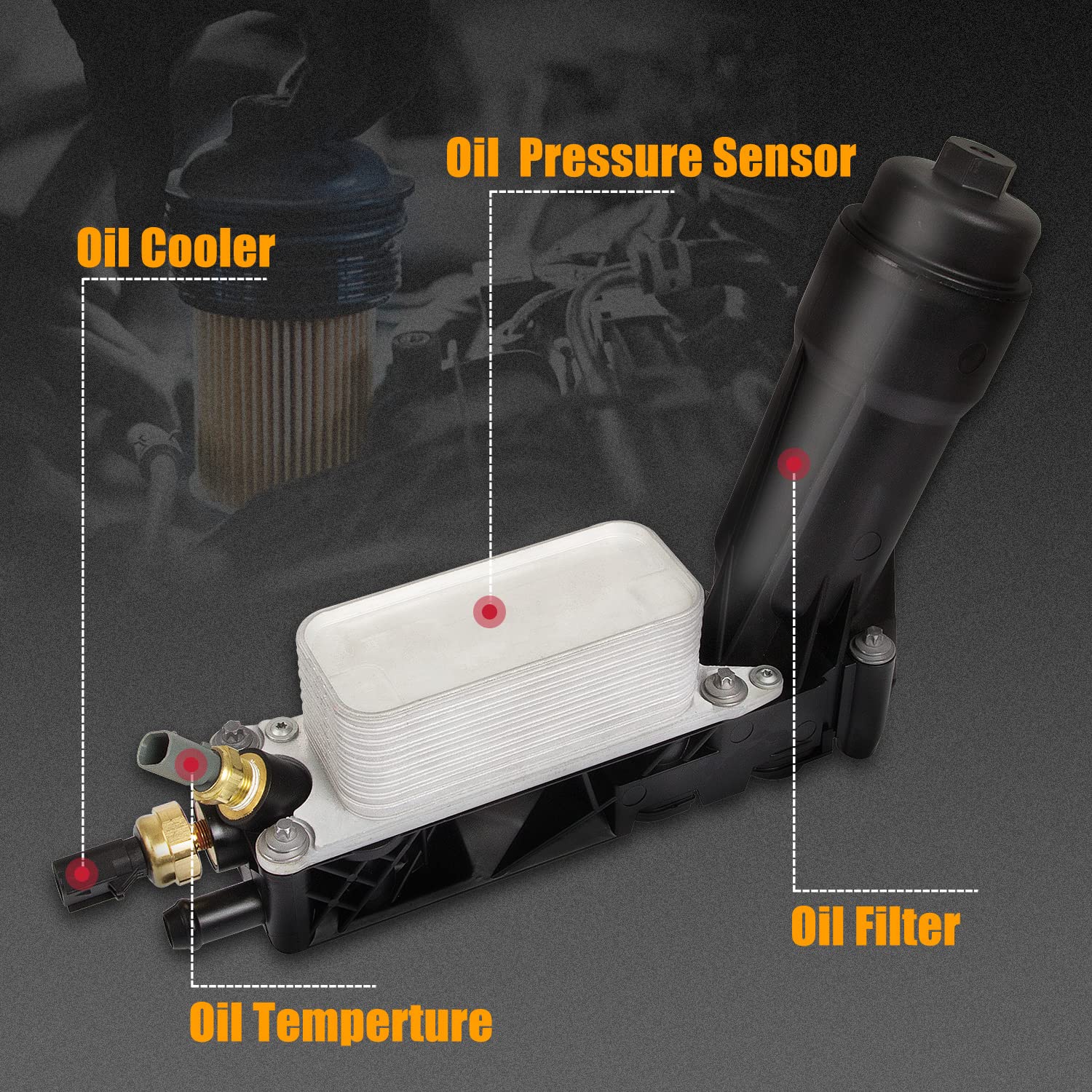 Engine Oil Cooler With Oil Filter Housing Adapter Assembly Compatible With 2011 2012 2013 Chrysler 200 300, Dodge Charger Journe