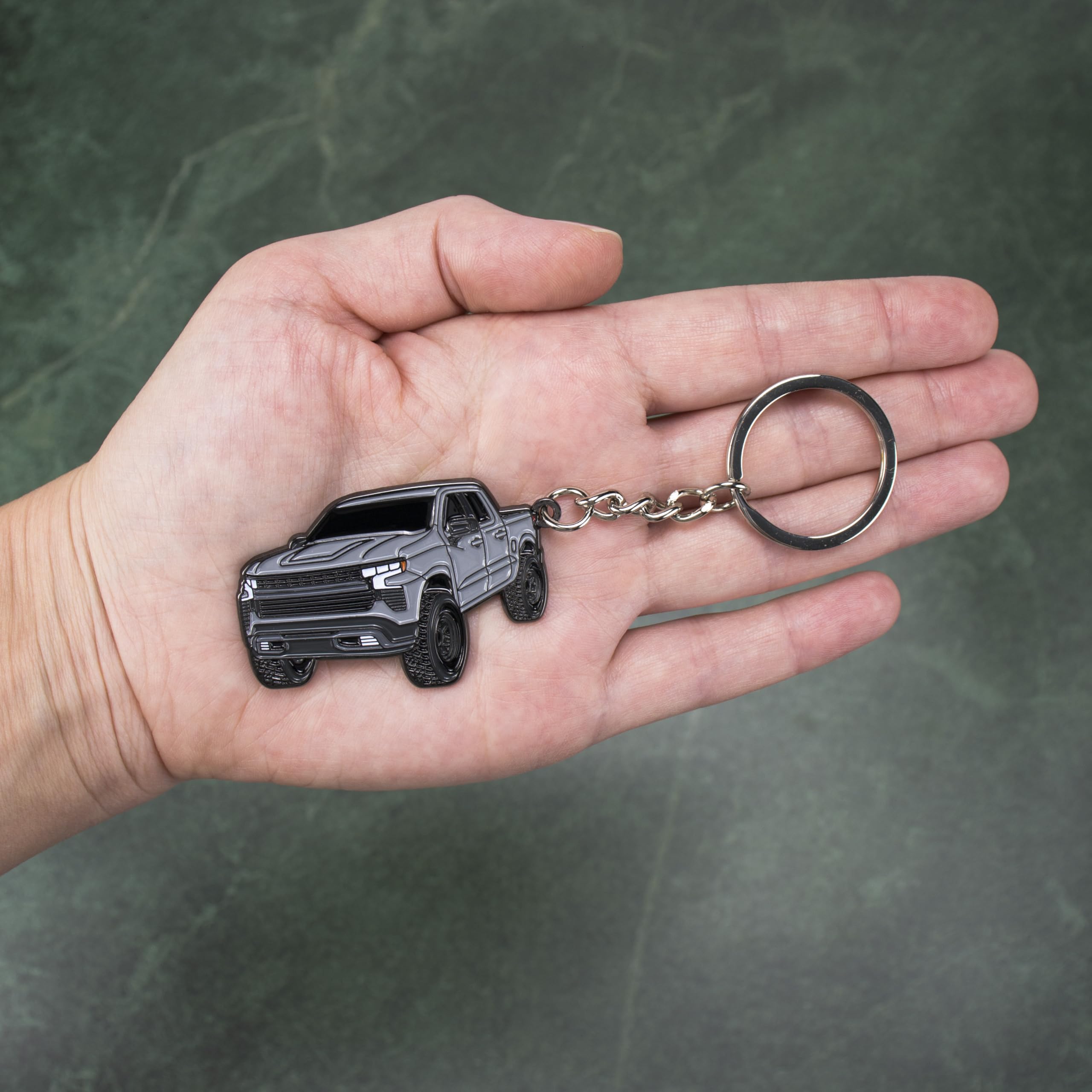 Four Wheel Beast Chevy Keychain Compatible With Chevy Silverado 1500 Accessories - Toy Truck Gifts Men Key Fob (Silver)