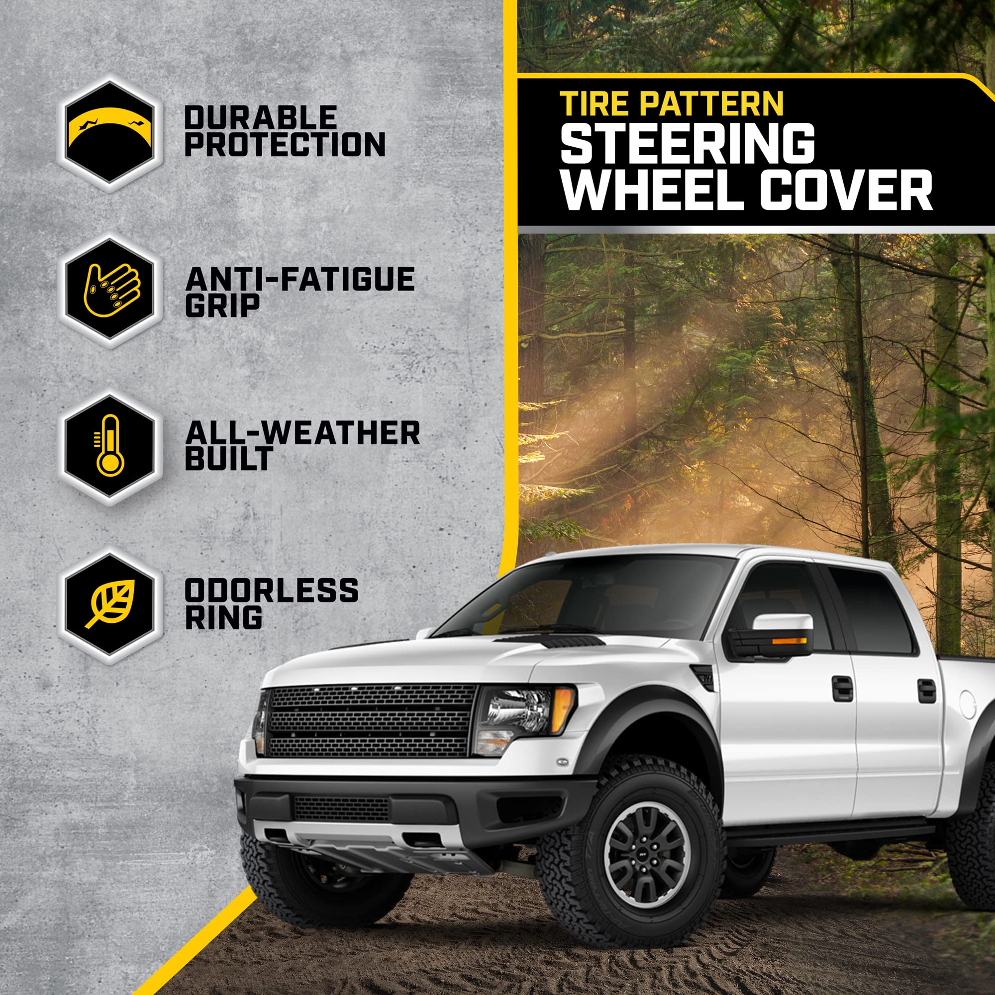 CAT DuraGrip Car Steering Wheel Cover, Gray Tire Tread Traction Design, Auto Steering Wheel Cover for Cars Trucks Vans SUVs, Imp