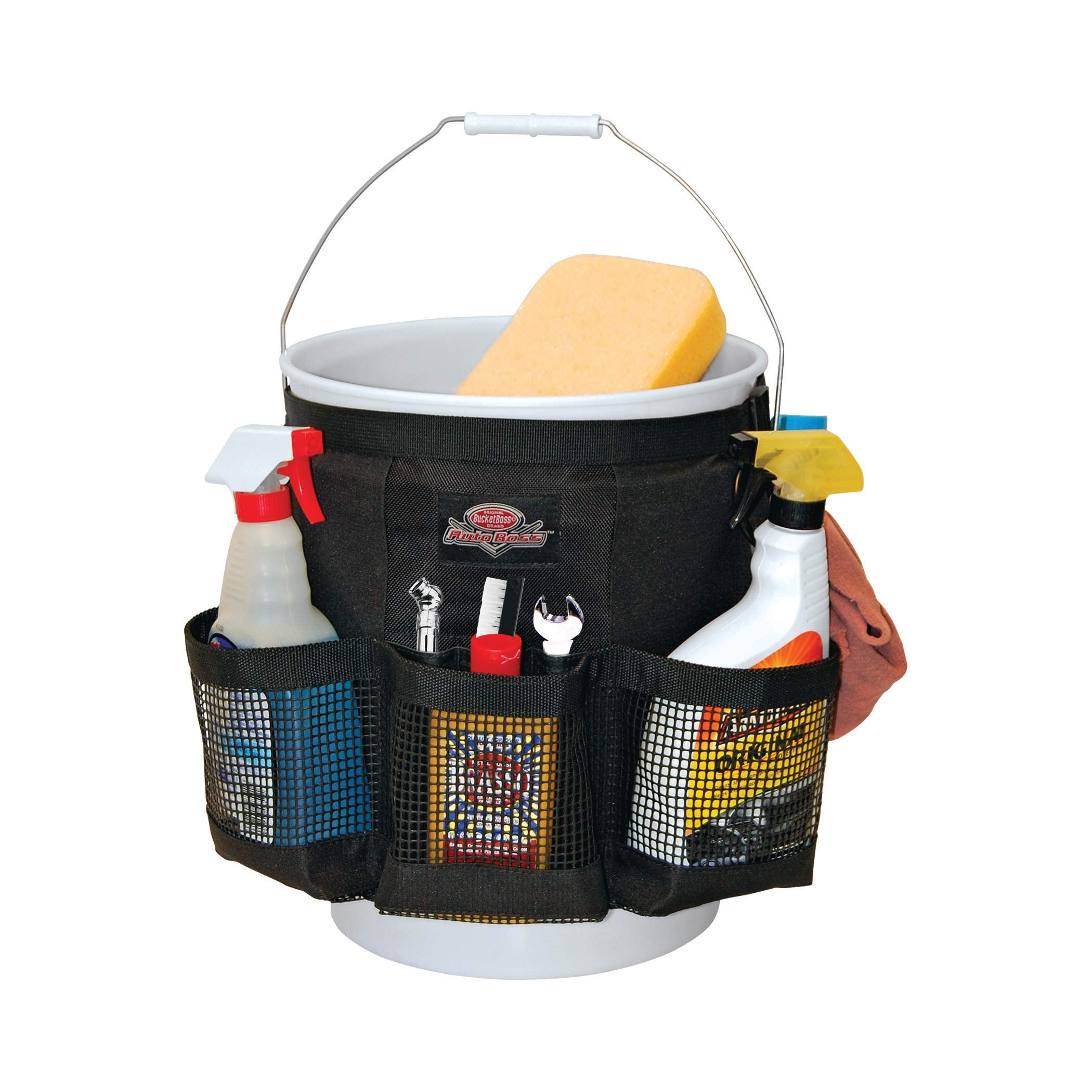 Bucket Boss Auto Boss Wash Boss Organizer For A 5 Gallon Bucket, With Fast-Drying, Exterior Mesh Pockets For Car Supplies, Allowing For Soap And Water In The Bucket, In Black, Ab30060