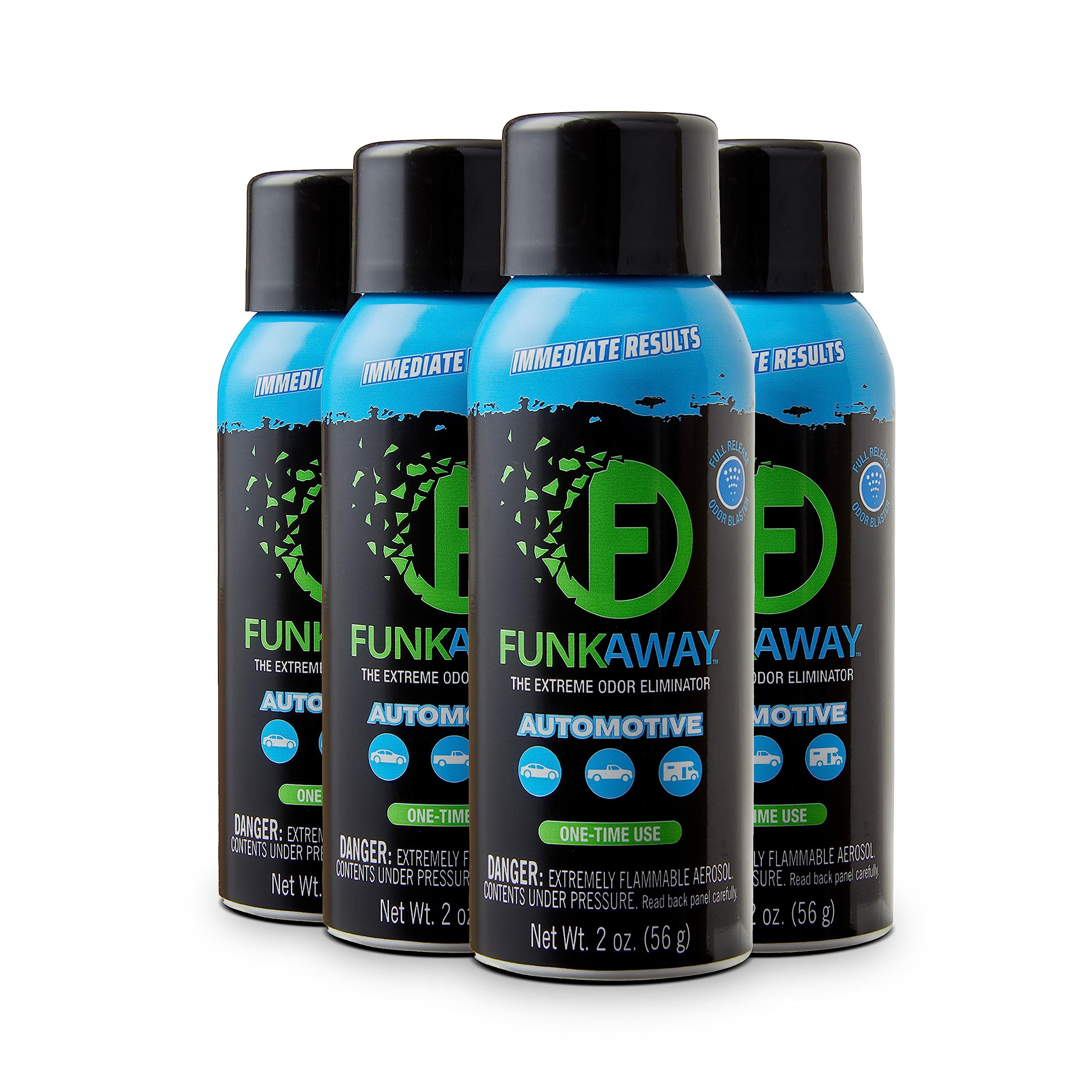 FunkAway Automotive Full-Release Odor Blaster Aerosol Spray, 2 oz., 4 Pack, Extreme Odor Eliminator Spray for Cars, SUVs, Trucks