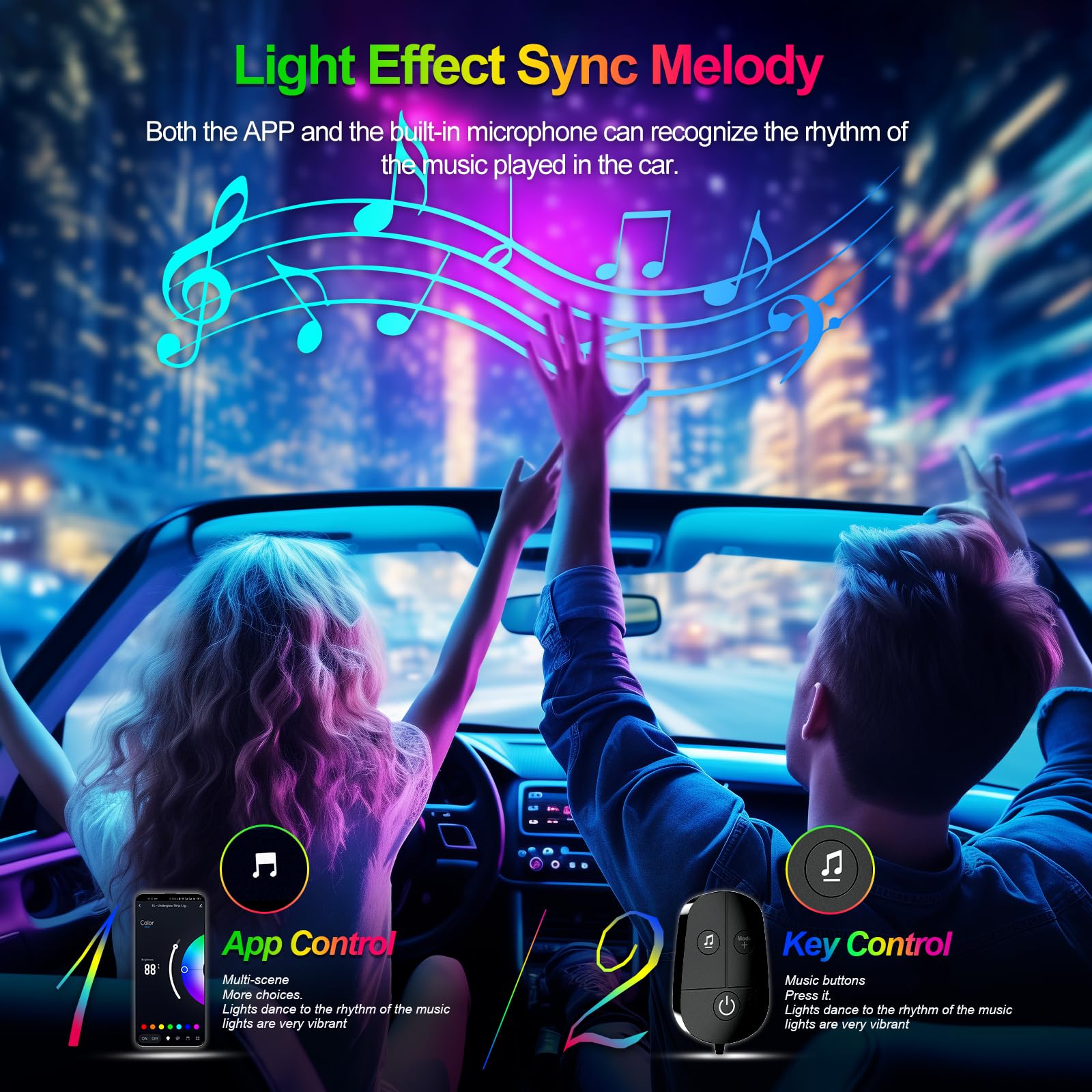 Yilaie Car Lights Interior, Multcolor Neon Light For Car With App Control And Button Control, Music Sync 4Pcs Usb Under Dash Lig