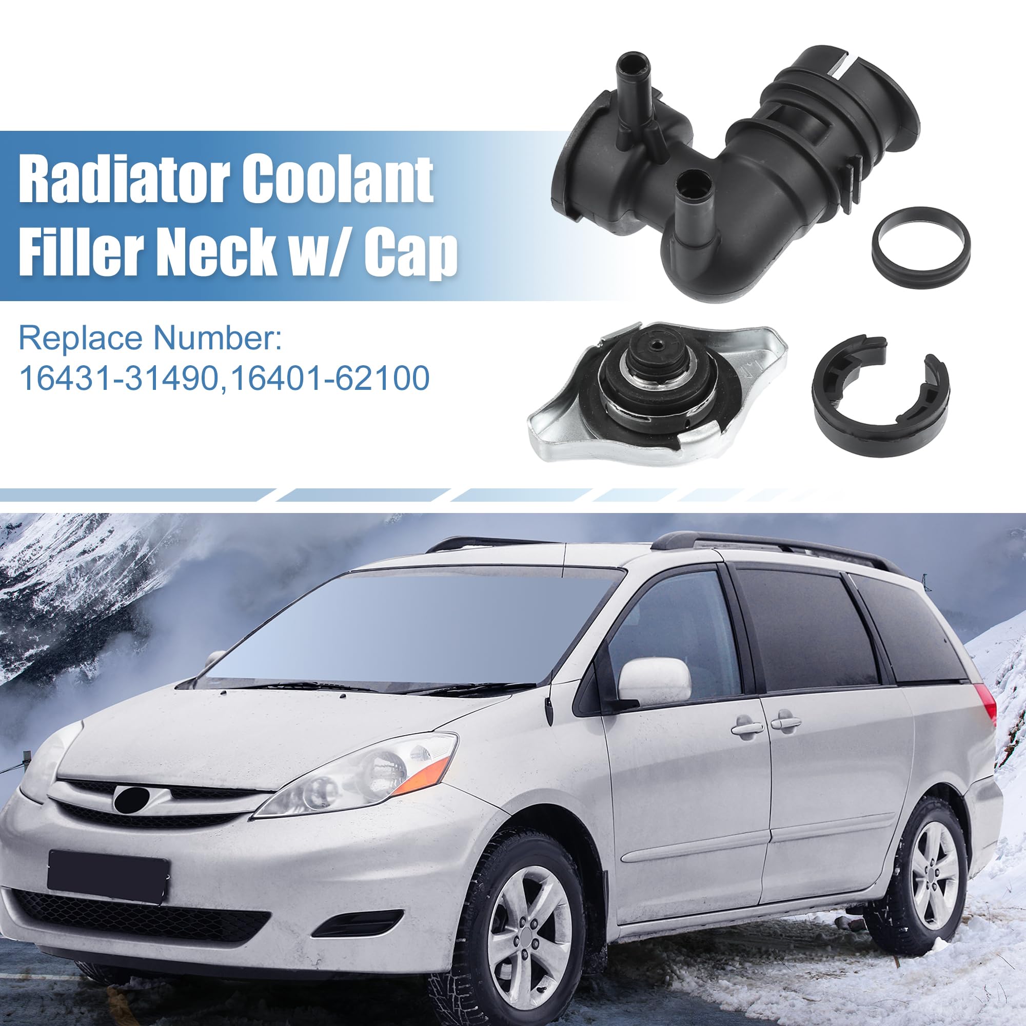 uxcell No.16431-31490/16401-62100 Engine Radiator Filler Neck with Fully Sealed Cap for Toyota Sienna 07-10 for Lexus RX350 07-0