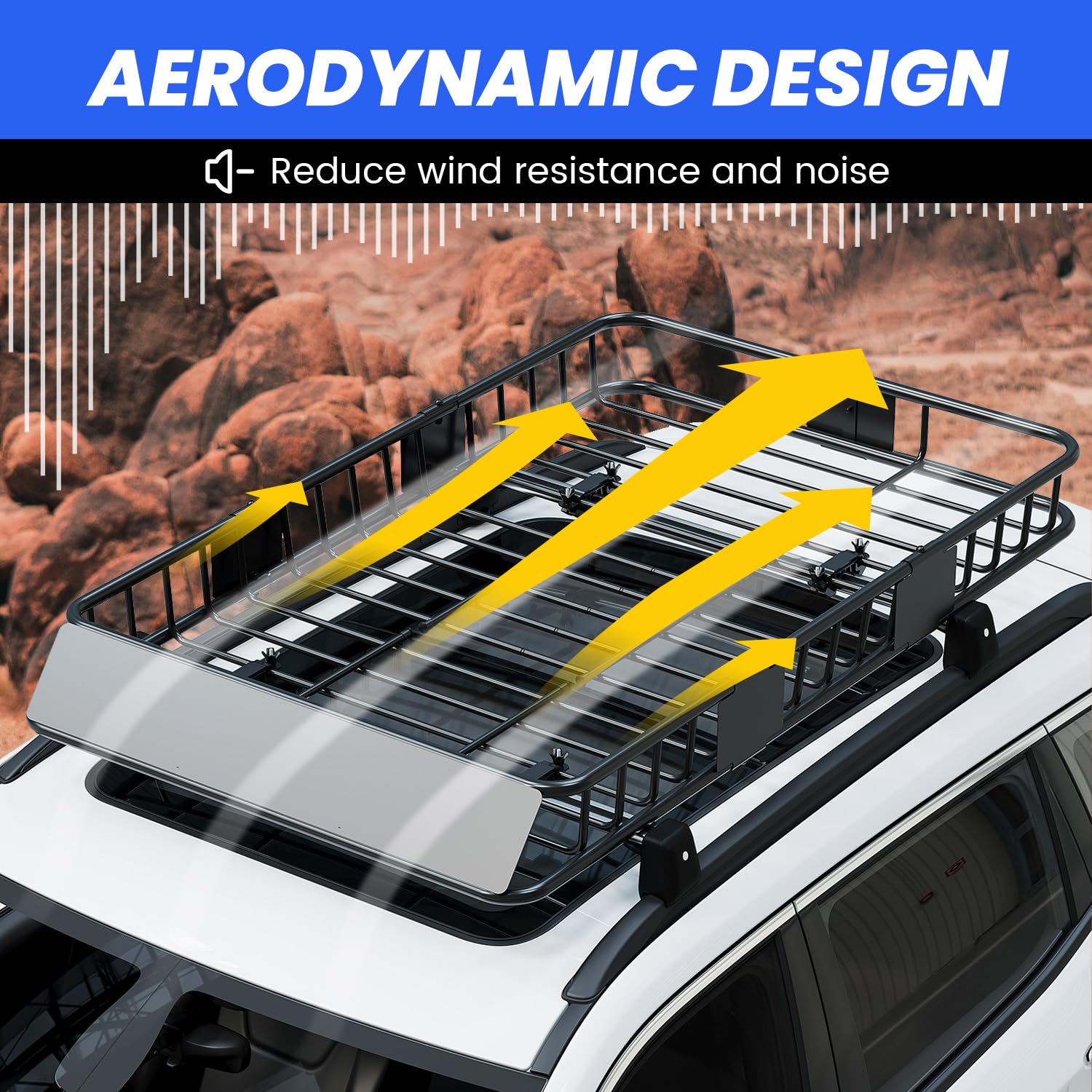 Ecotric 67 X 39 X 5.1'' Universal Roof Rack Cargo Carrier Basket With Extension Heavy Duty Steel Car Suv Top Luggage Storage Holder Basket For Travel 550Lbs Weight Capacity