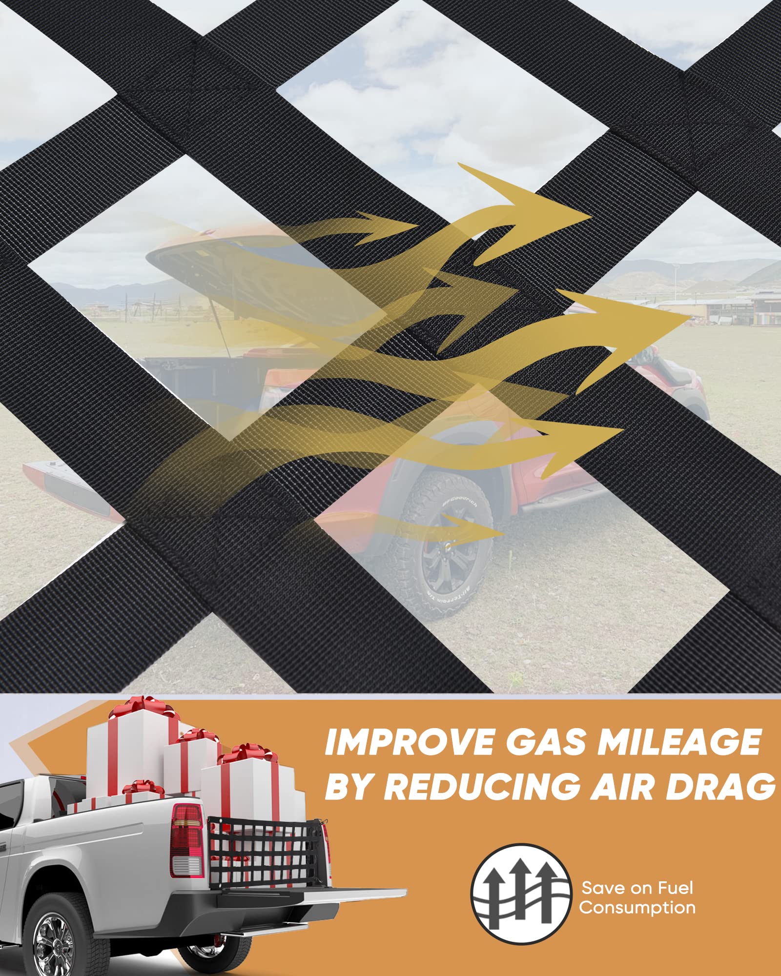 Lucky Straps Tailgate Net For Pickup Truck Bed, 60'' X 18'' Heavy Duty Tailgate Cargo Netting For Full Size Truck, Easy-To-Use T