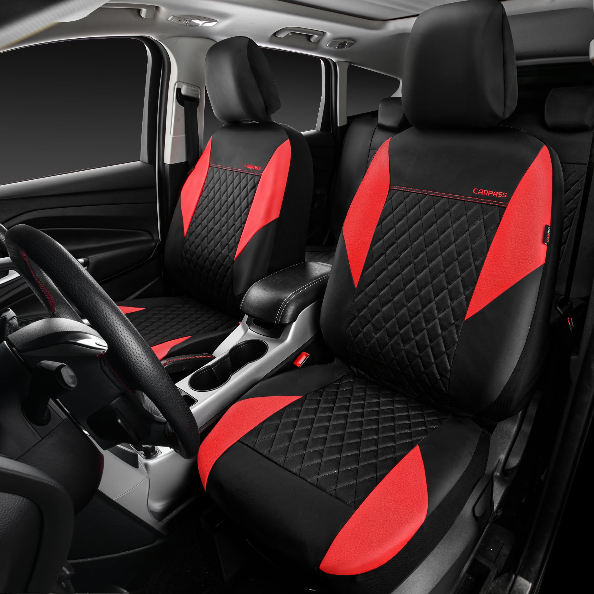 Car Pass Red Leather Seat Covers Full Set-Universal Quilting Pretty Girly Car Seat Cover With 5Mm Composite Sponge Inside,Airbag