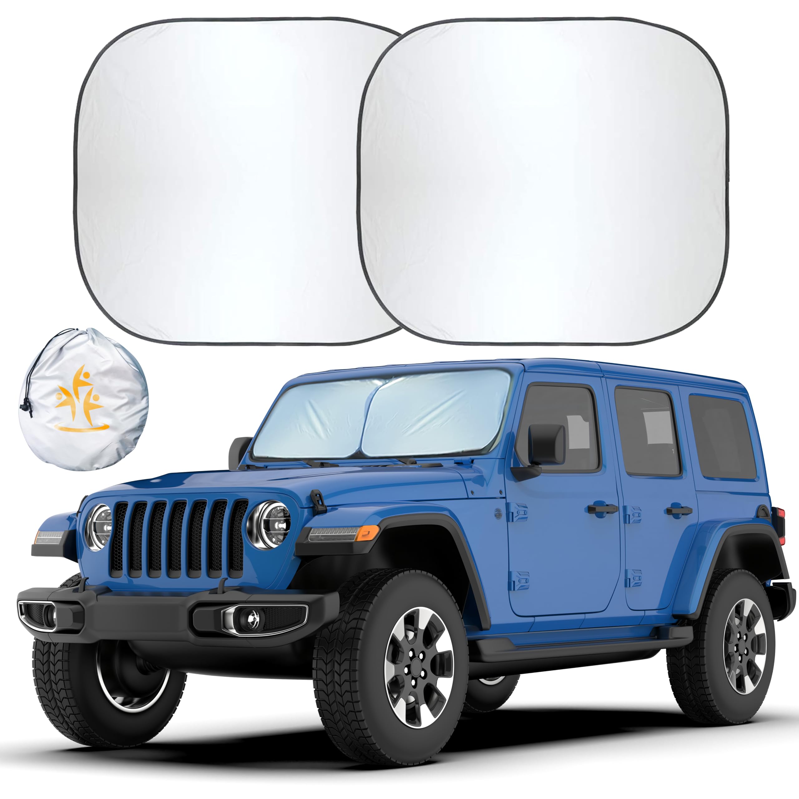 Econour 2-Piece Windshield Sun Shade For Jeep, Offers Complete Automotive Sun Protection, Foldable Jeep Windshield Shade Suits W