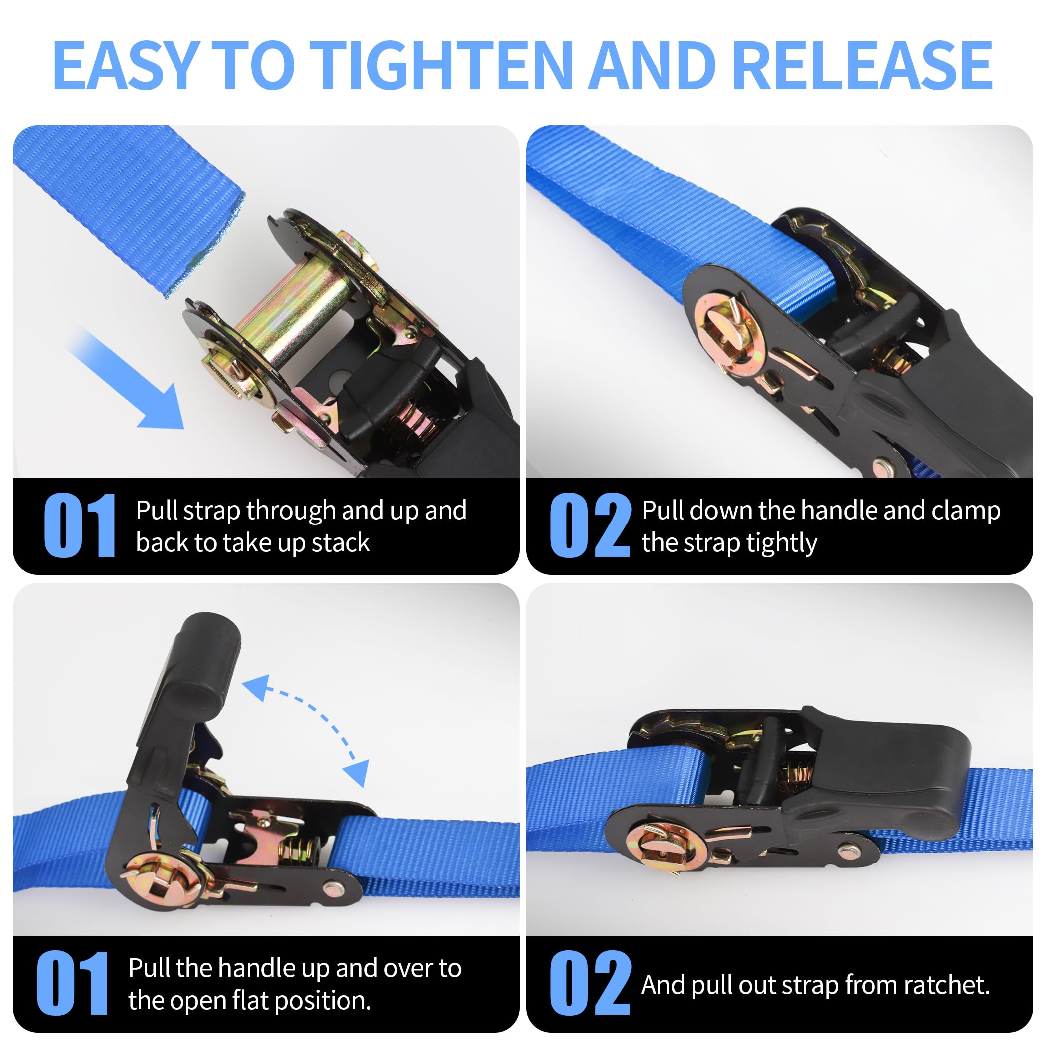 Cartman 1' X 15' Ratchet Tie Down Up To 1500Lbs 6Pk In Carry Bag, Cargo Straps