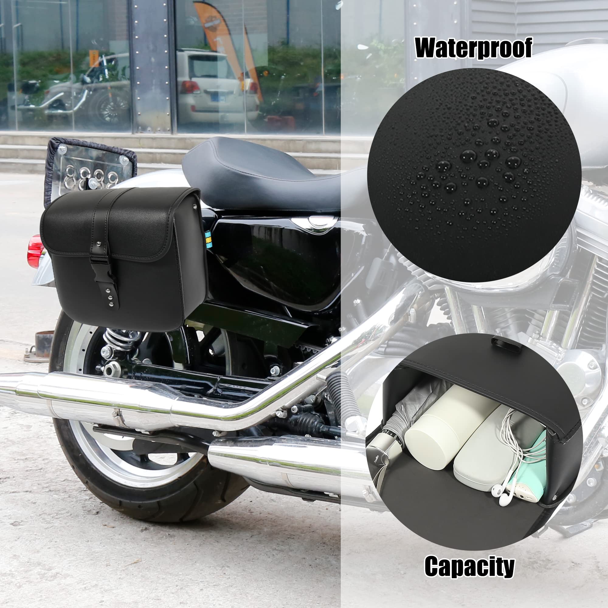 Motoforti Pair Universal Motorcycle Saddlebag Side Tool Bags Cycling Luggage Bag Quick Release Buckles Black 10.24'X4.33'X9.45'