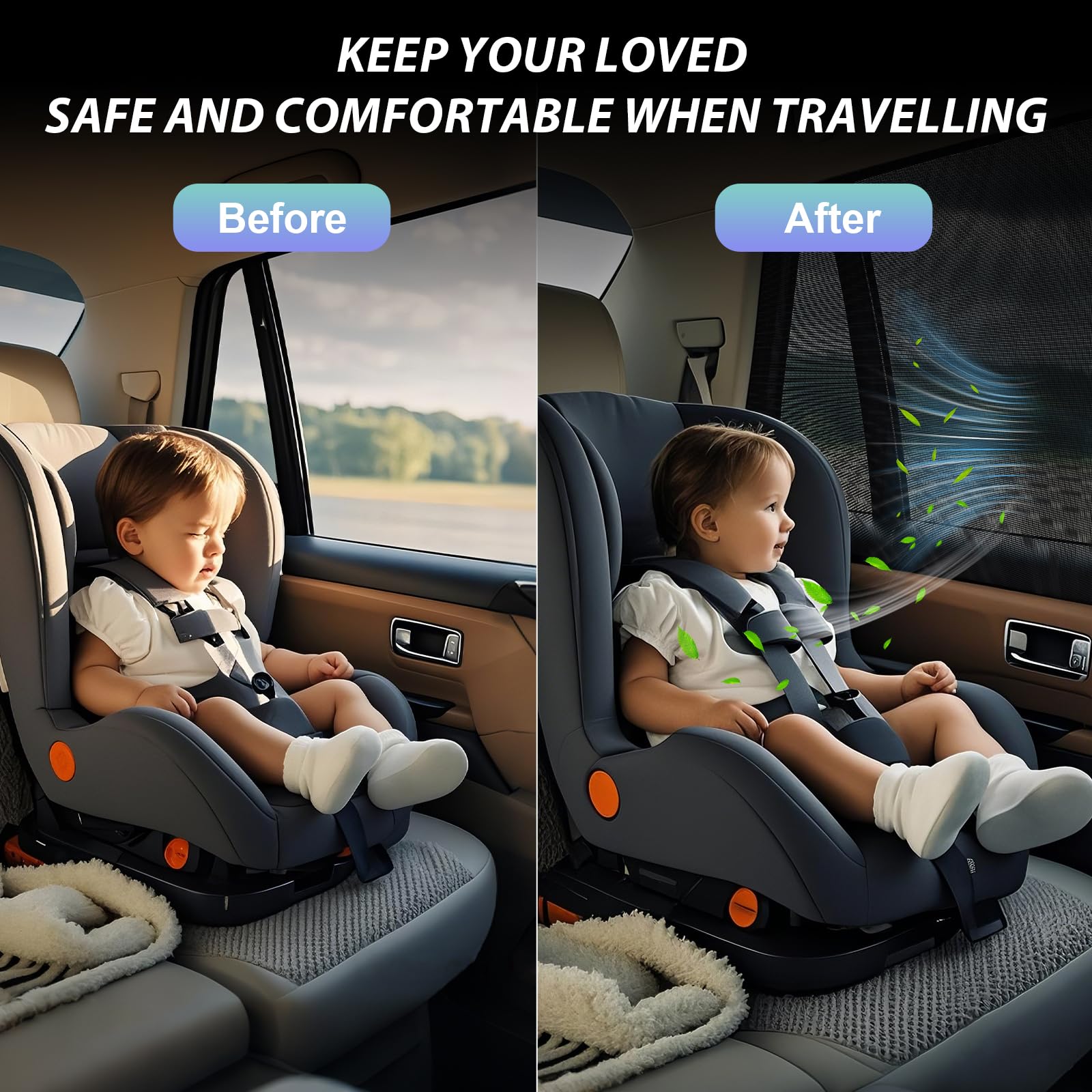 Pemotech Car Window Shades(2 Pack)-Certified Car Side Window Sun Shades, Uv Protection Breathable Spandex Baby Window Covers, Universal Fit Most (99%) Of Cars, Protect Privacy For Family (27.2'X39.8')