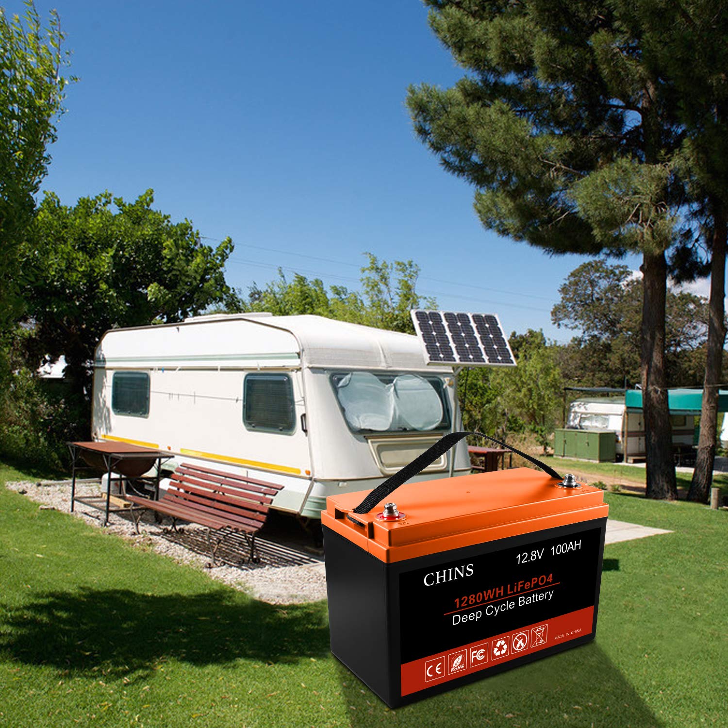 CHINS 12V 100AH LiFePO4 Lithium Battery - 100A BMS, Low-Temp Protection, Ideal for Solar, Marine, RV, Off-Grid, Model LAF