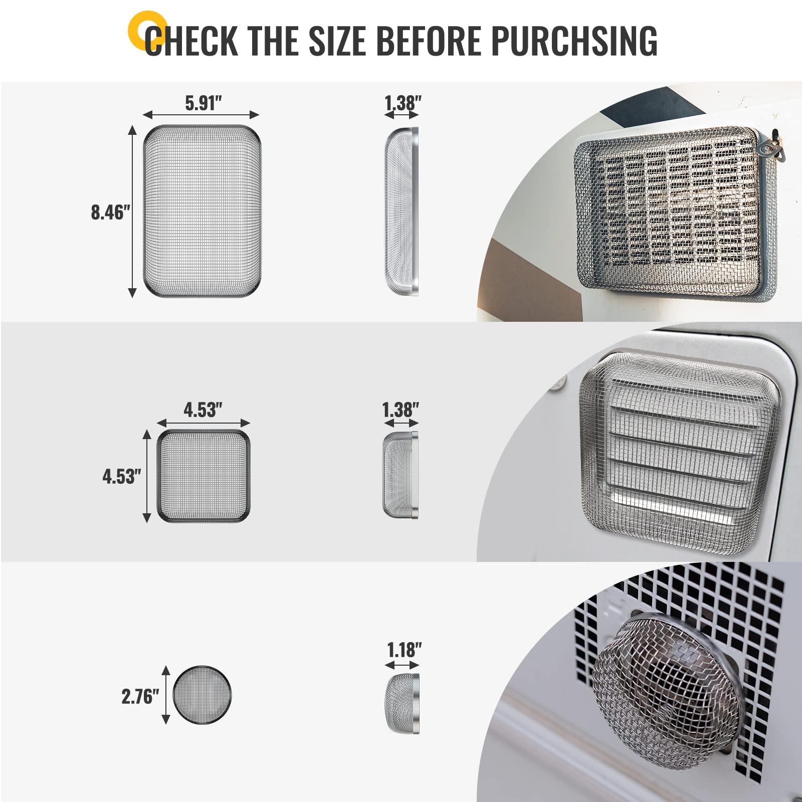 BougeRV RV Furnace Vent Screen,RV Trailer Water Heater Cover Stainless Steel Circle Mesh Screen RV Accessories RV Parts 2 Packs