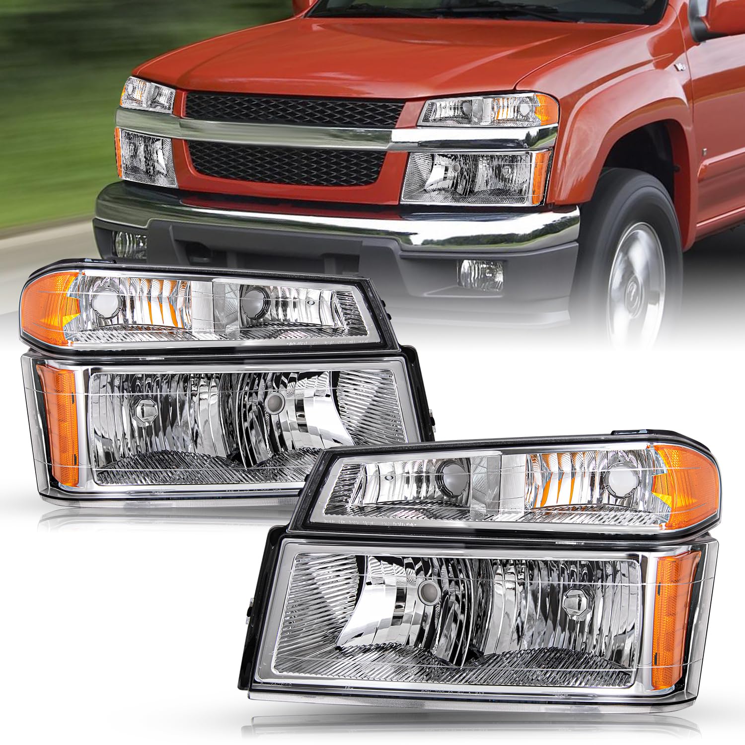 Tusdar 4Pcs Headlight Assembly Set Replacement For 2004-2012 Chevy Colorado/Gmc Canyon, 2006-2008 Isuzu I-Series W/Bumper Lights Passenger & Driver Side