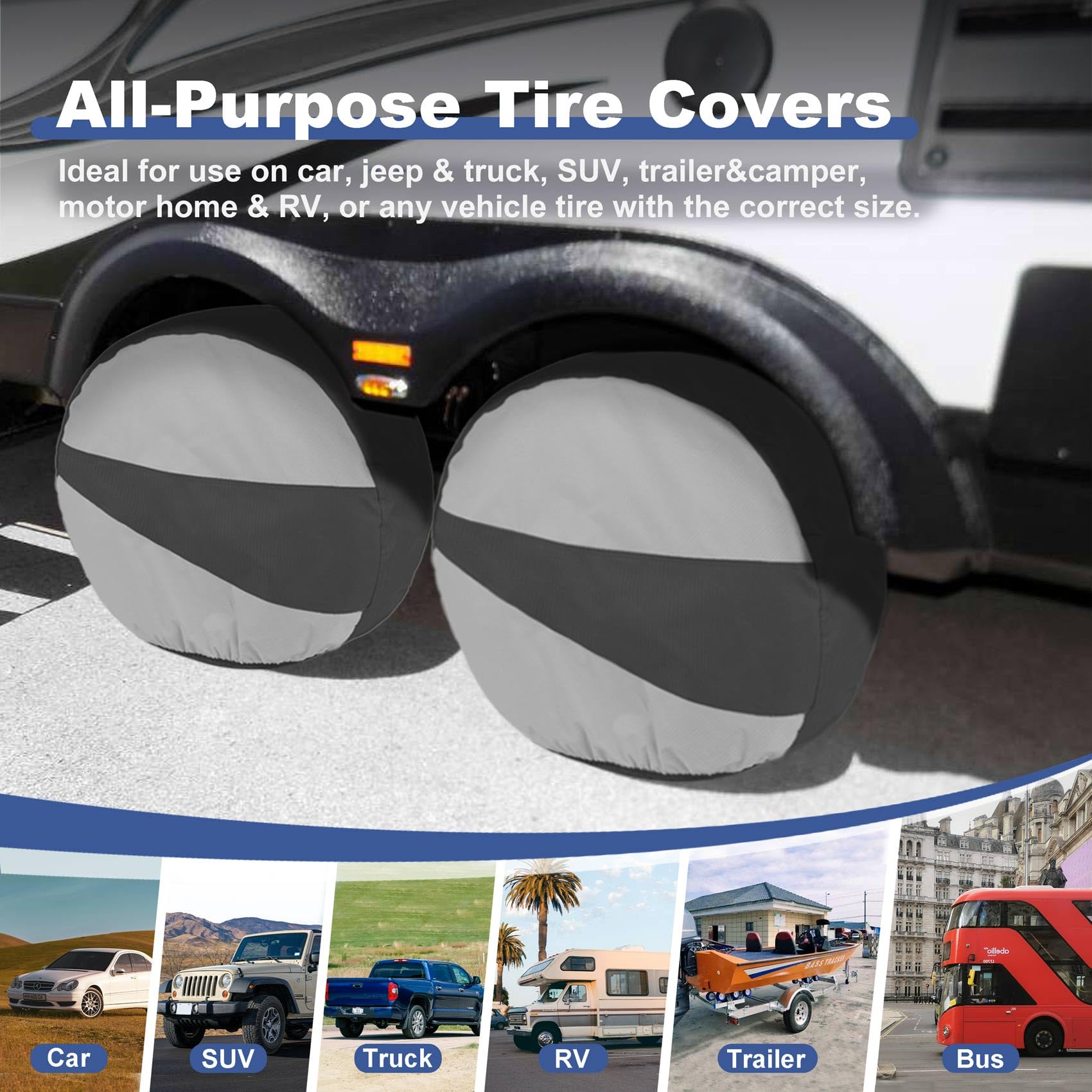 Explore Land Tire Covers 2 Pack - Tough Tire Wheel Protector For Truck, Suv, Trailer, Camper, Rv - Universal Fits Tire Diameters 23-25.75 Inches, Black & Gray
