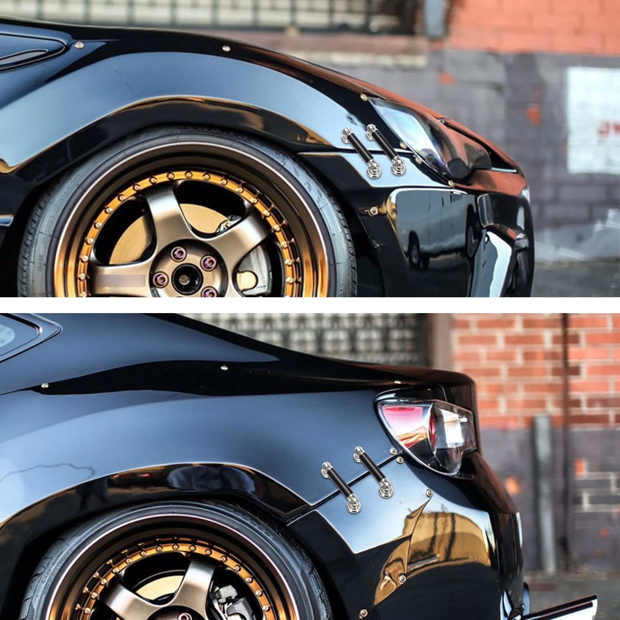 Tomall 2 Pcs 45Mm Car Adjustable Front/Rear Bumper Lip Splitter Support Strut Rod Carbon Fiber Silver Universal Auto Bumper Fast