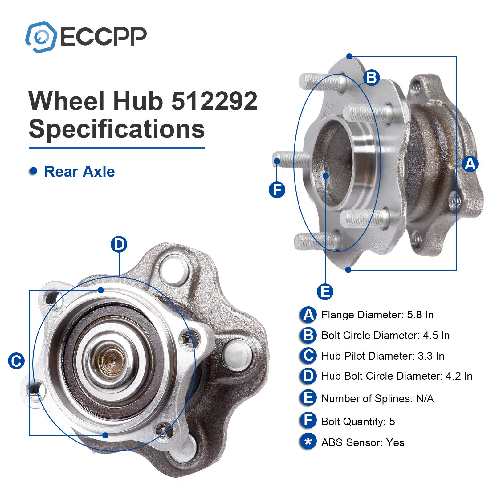 ECCPP Rear Wheel Bearing Hub Assembly 5 Lugs fit for Nissan Altima Maxima Questx 02 03 04 05 06 07 08 09 Compatible with 512292