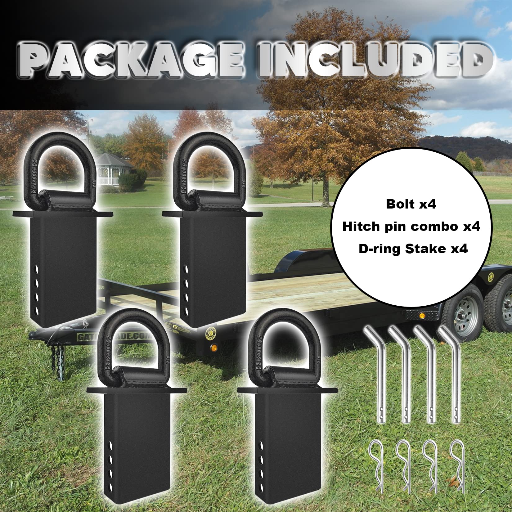 Vonlx Stake Pocket D Rings 4Pcs 18000Lbs Heavy Duty Removable D-Ring Stake Pocket Tie Down For Utility Trailers And Flatbeds Wit