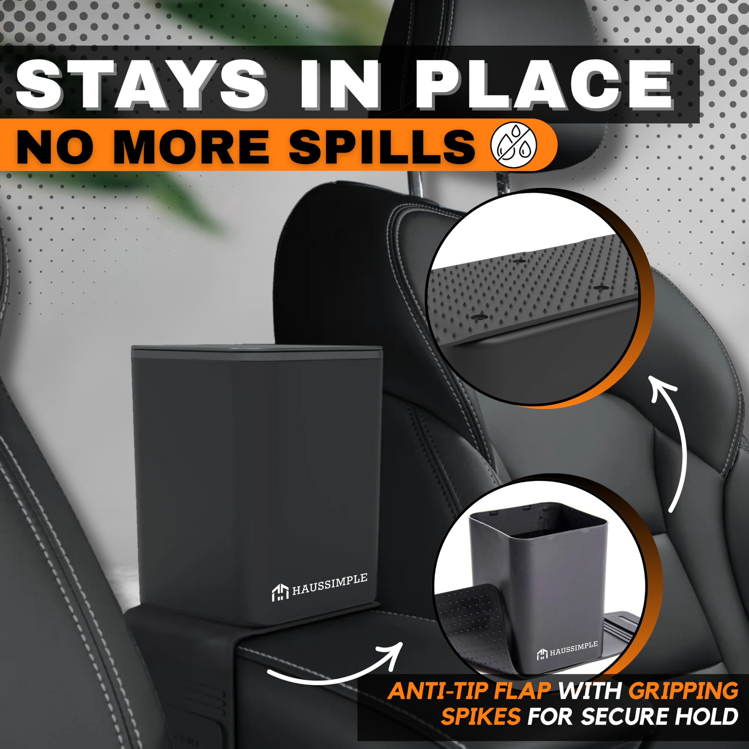 Car Trash Can Leakproof Compact Garbage Bin W/ Stability Flap, Anti-Slip Base, Portable Trash Holder For Cars, Trucks, Suvs, Min