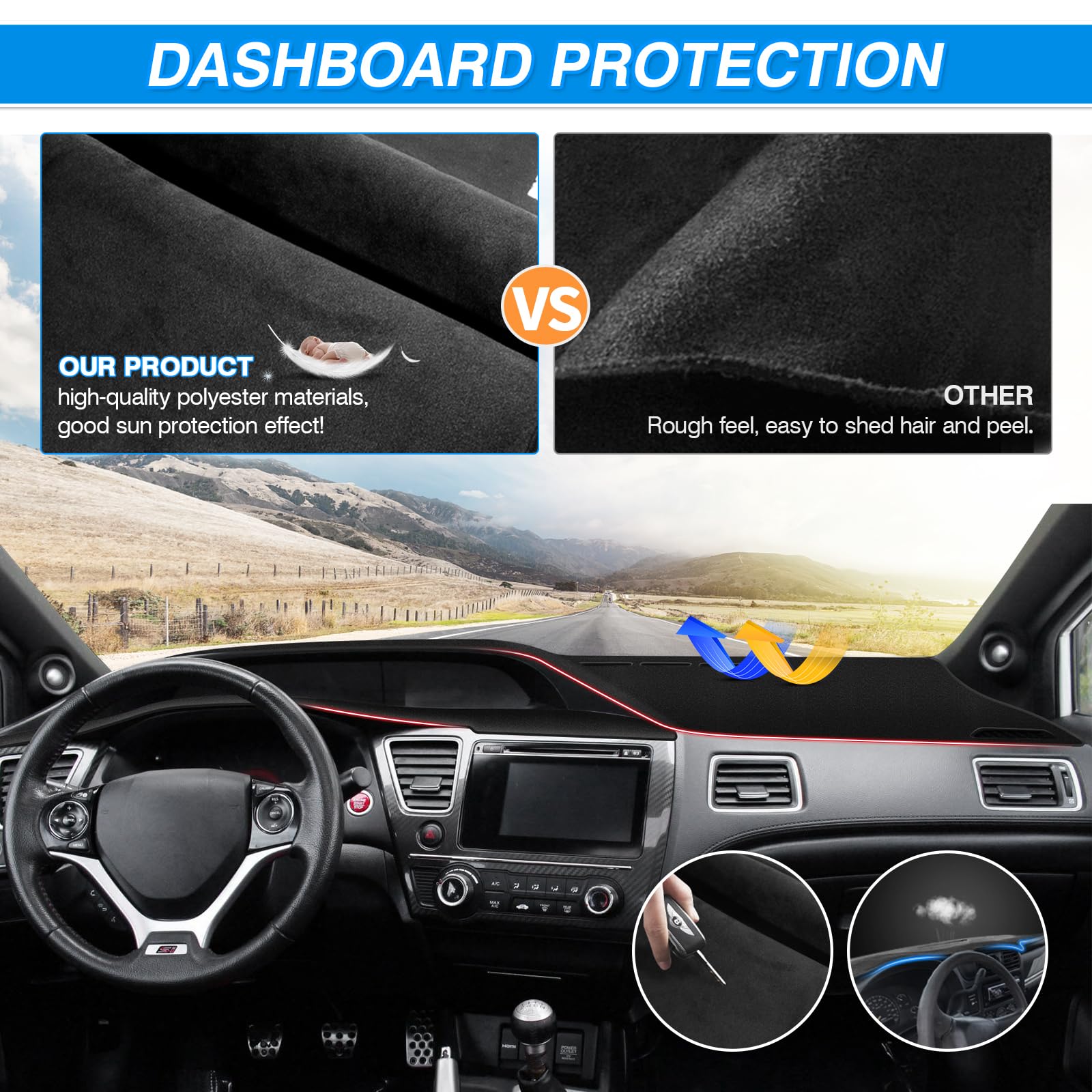 Cartist Custom Fit for Dashboard Cover Honda Civic 2012 2013 2014 2015 Dash Board Cover Mat Non-Slip Pad Carpet Sunshield Protec