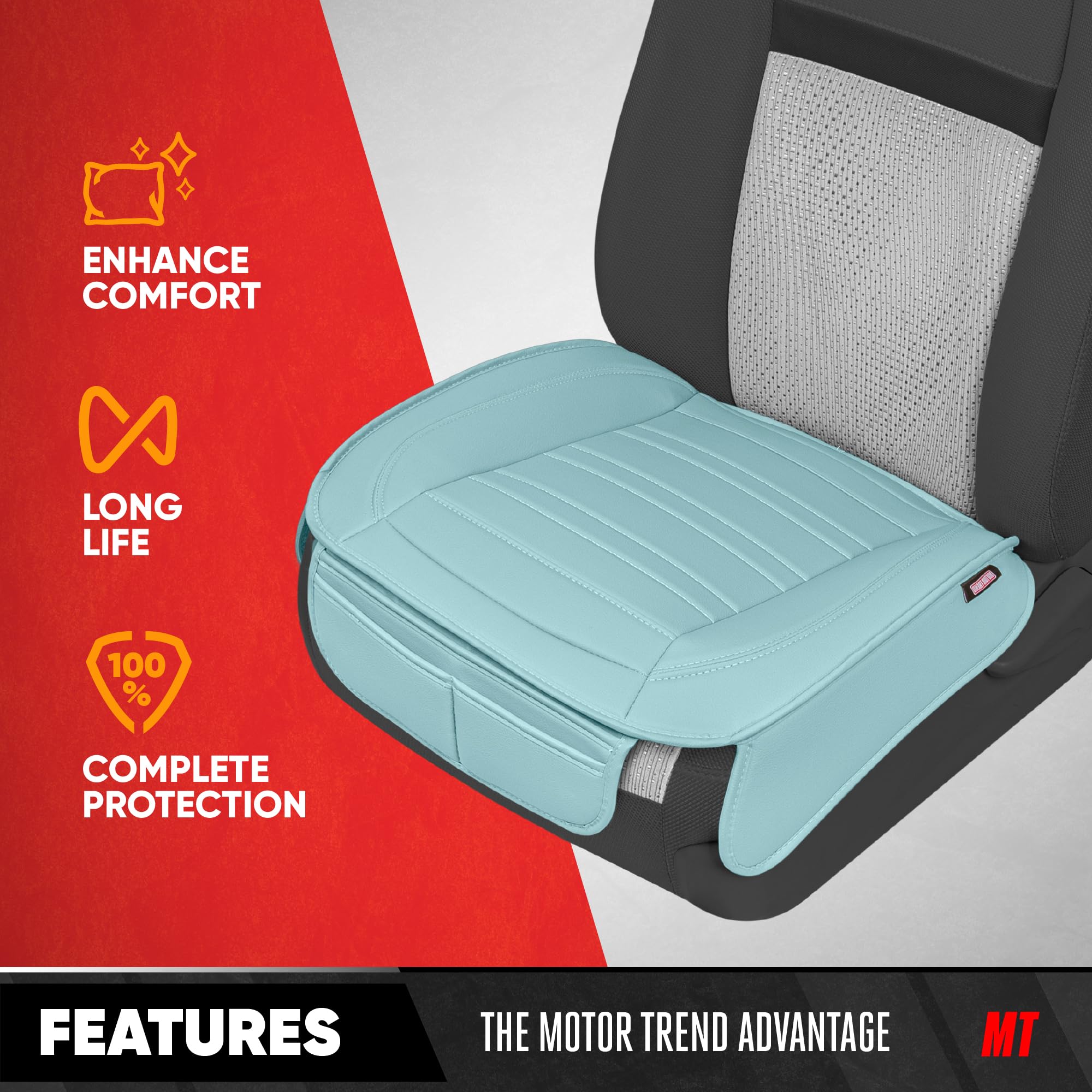 Motor Trend Seat Covers For Cars Trucks Suv, Faux Leather 2-Pack Mint Padded Car Seat Covers With Storage Pockets, Premium Inter