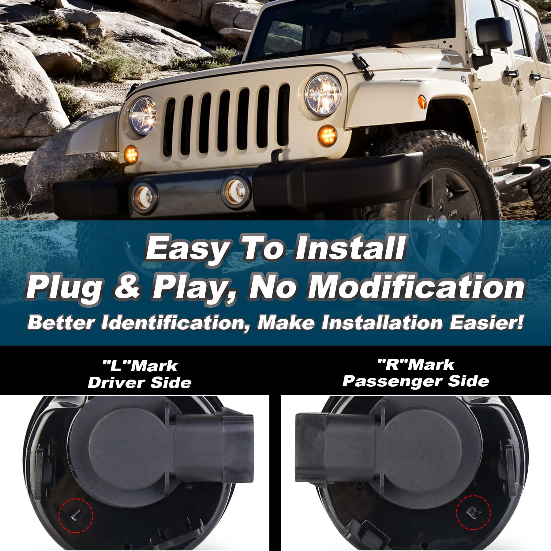 Pxpart Jk Turn Signal Lights Smoke Lens Amber Led Front Grill Indicator Parking Lights For Jeep Wrangler Jk Jku 2007-2017