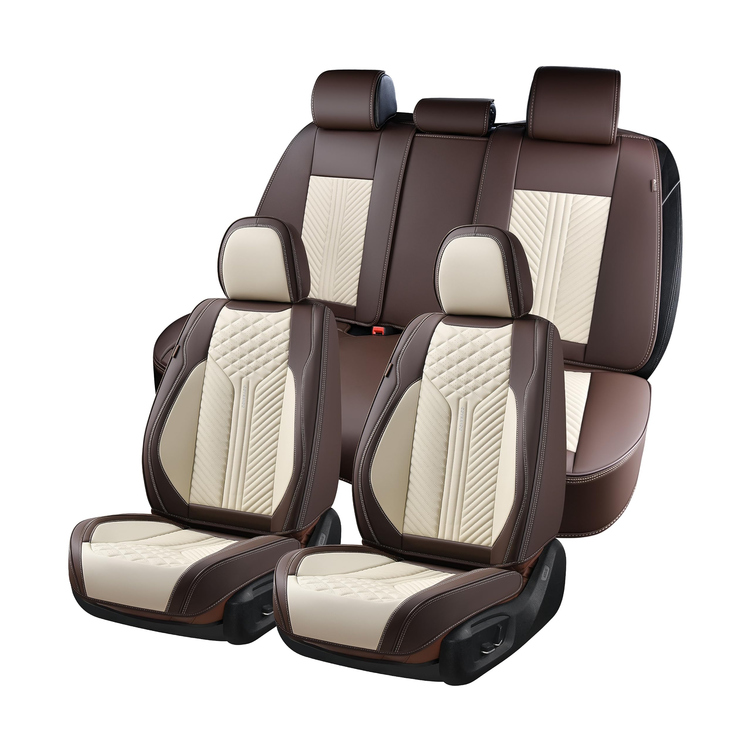 Coverado Leather Car Seat Covers Full Set, 5 Seats Waterproof Seat Covers For Cars Front And Rear Seat Cushions Protectors Unive