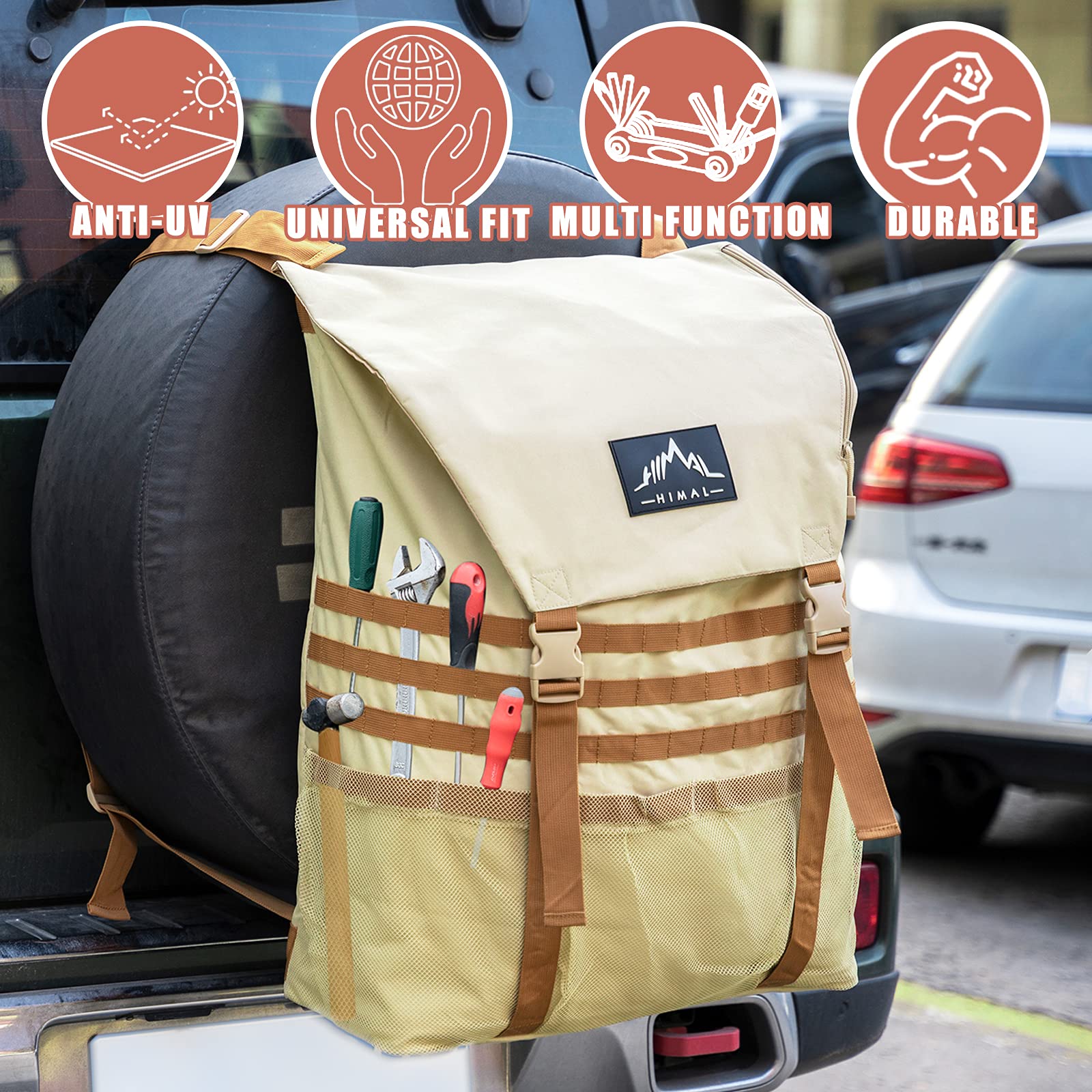 Himal Outdoors Spare Tire Trash Bag, Spare Tire Storage Bag,Suv Trunk Organizer For Outdoor Off-Road Recovery Gear,Beige