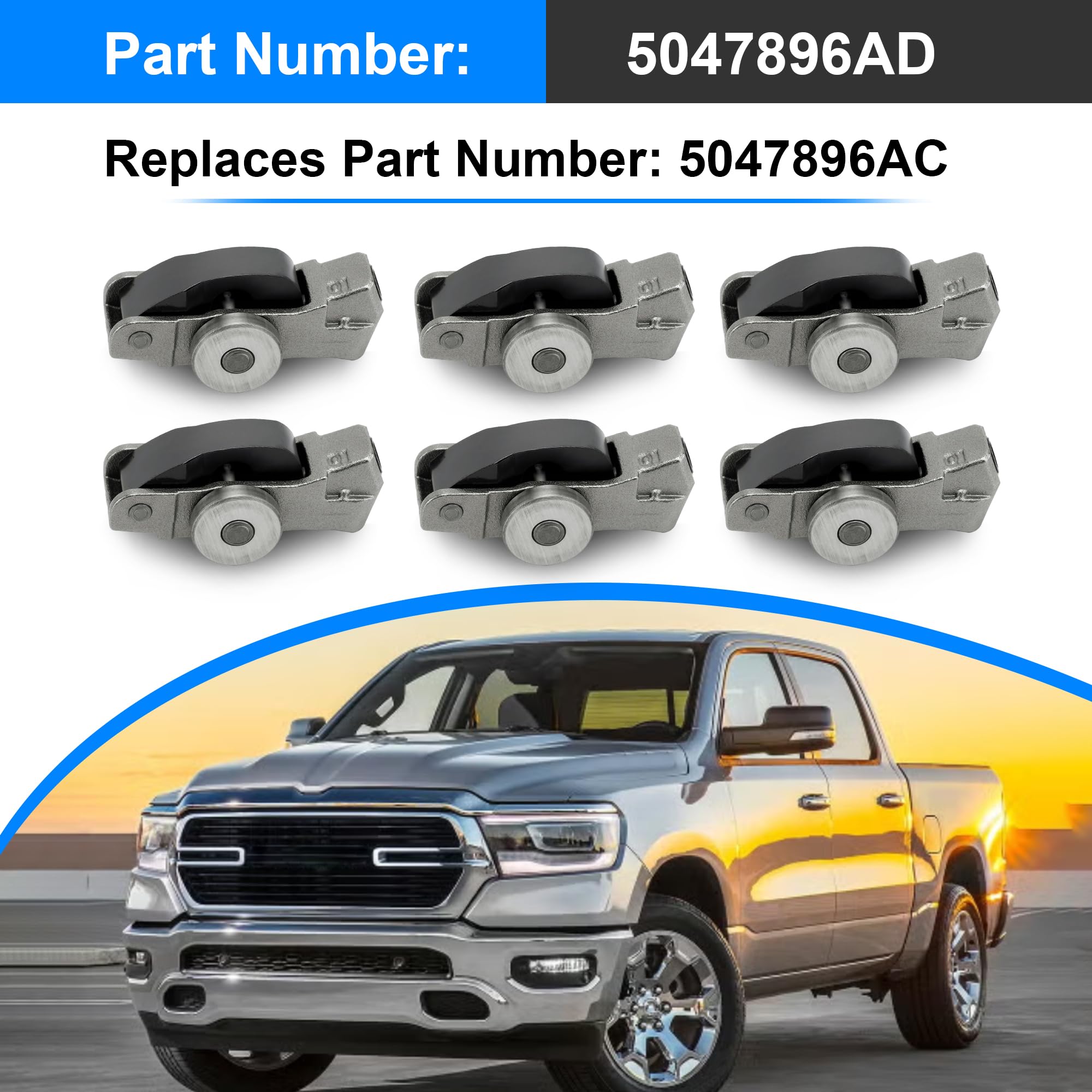 Set of 6 Valve Rocker Arm Left Or Right 5047896AD for Chrysler Pacifica, Dodge Durango, Jeep Wrangler, Grand Cherokee, Ram ProMa