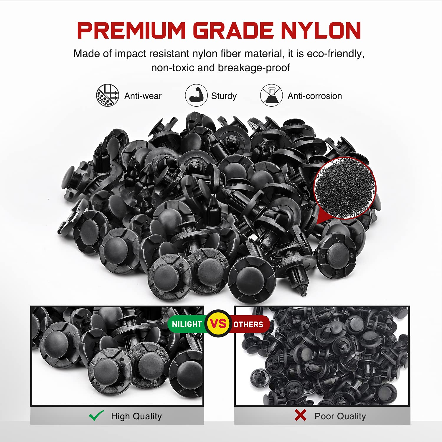 Nilight 100Pcs Nylon Bumper Rivet Fender Clips Oem Replaces Nissan: 01553-093210 8Mm,1Pc Bonus Fastener Remover