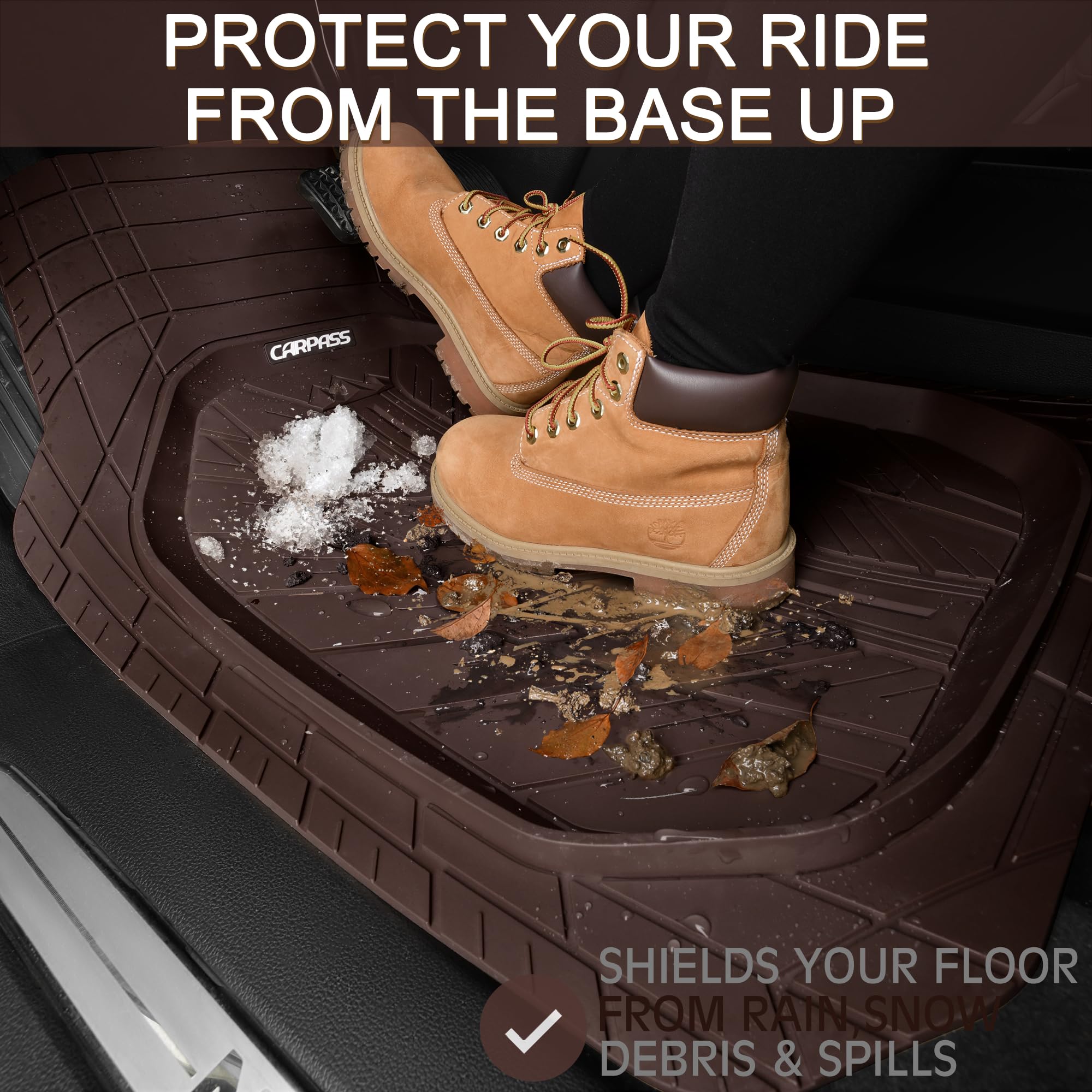 Car Pass Deepdish Floor Mats For Cars Full Set,Heavy Duty Rubber Car Mats 3-Piece,Universal Waterproof Trim-To Fit Automotive Fl