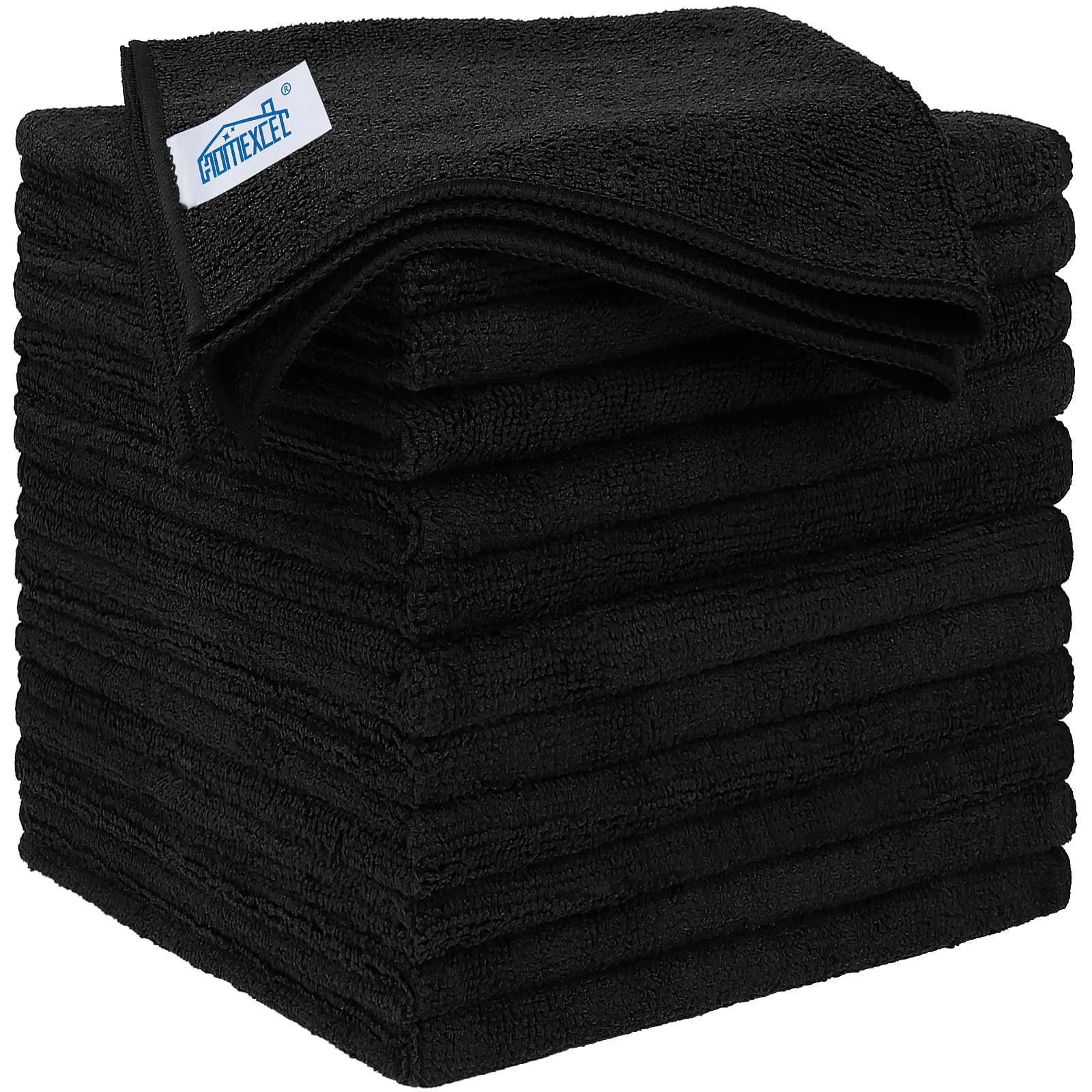 Homexcel Black Microfiber Cleaning Cloth 12 Pack, 12.5 X 12.5 Inch Microfiber Towels For Cars, Ultra Absorbent Car Washing Cloth