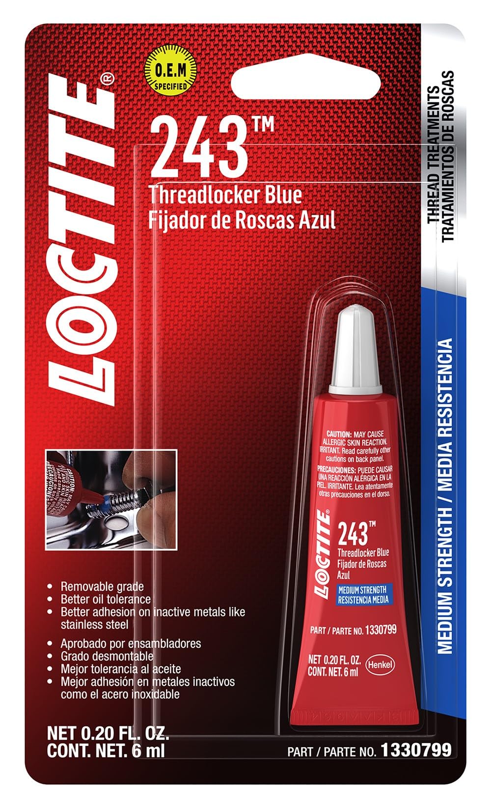 Loctite 1330799-6PK Blue Oil Resistant Threadlocker 243 - 6 ml Tube, (Pack of 6)
