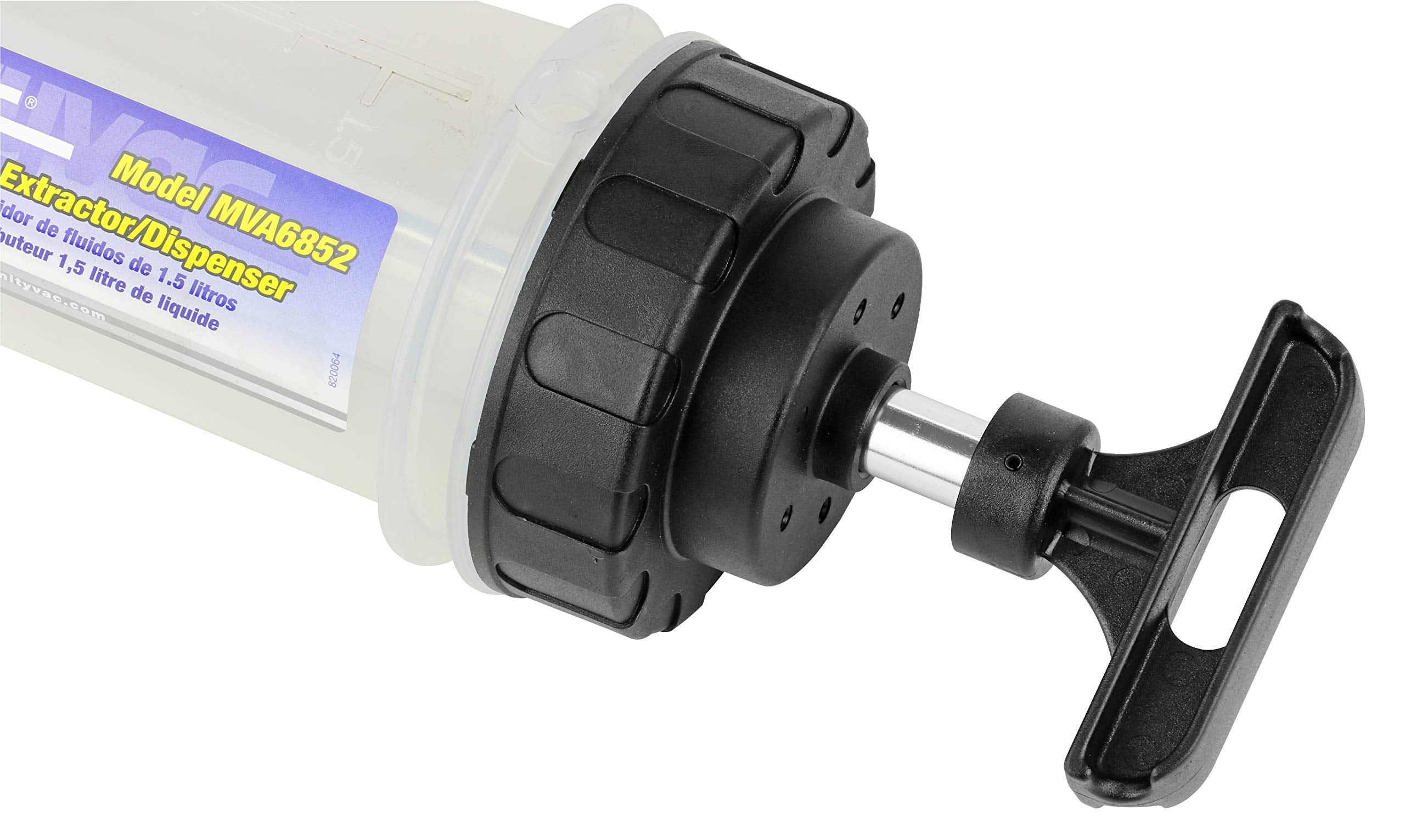 Mityvac MVA6852 1.5 Liter Fluid Evacuator Extractor and Dispensing Syringe, Twist-Valve, Dual-Seal Piston, MVA7218 Rubber ATF Adapter, for Master Cylinders, Transaxles, Power Steering and Coolant