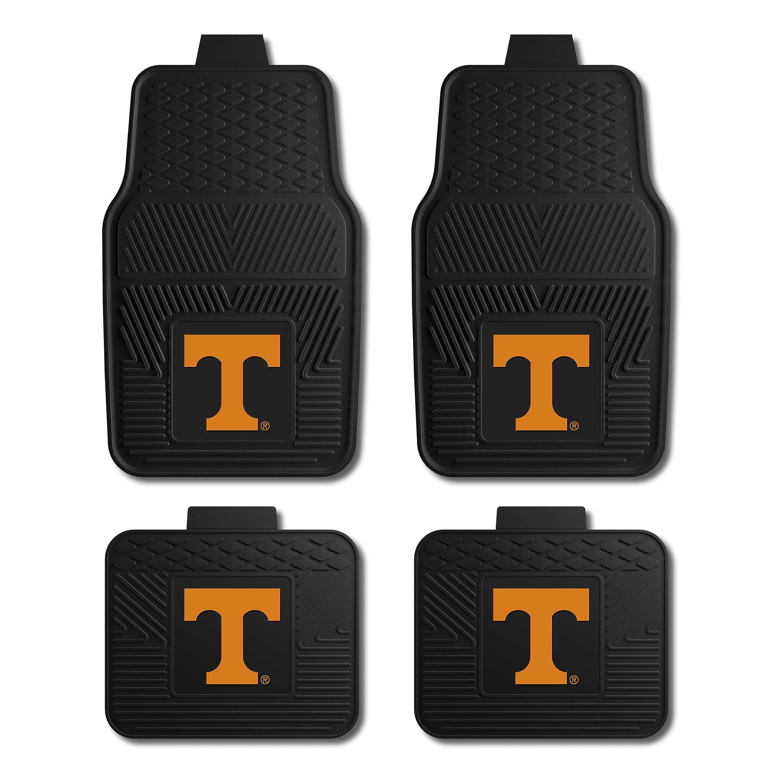 FANMATS 39384 University of Tennessee 4-pc Vinyl Car Mat Set | Black | Front & Rear Car Mats | T Primary Logo