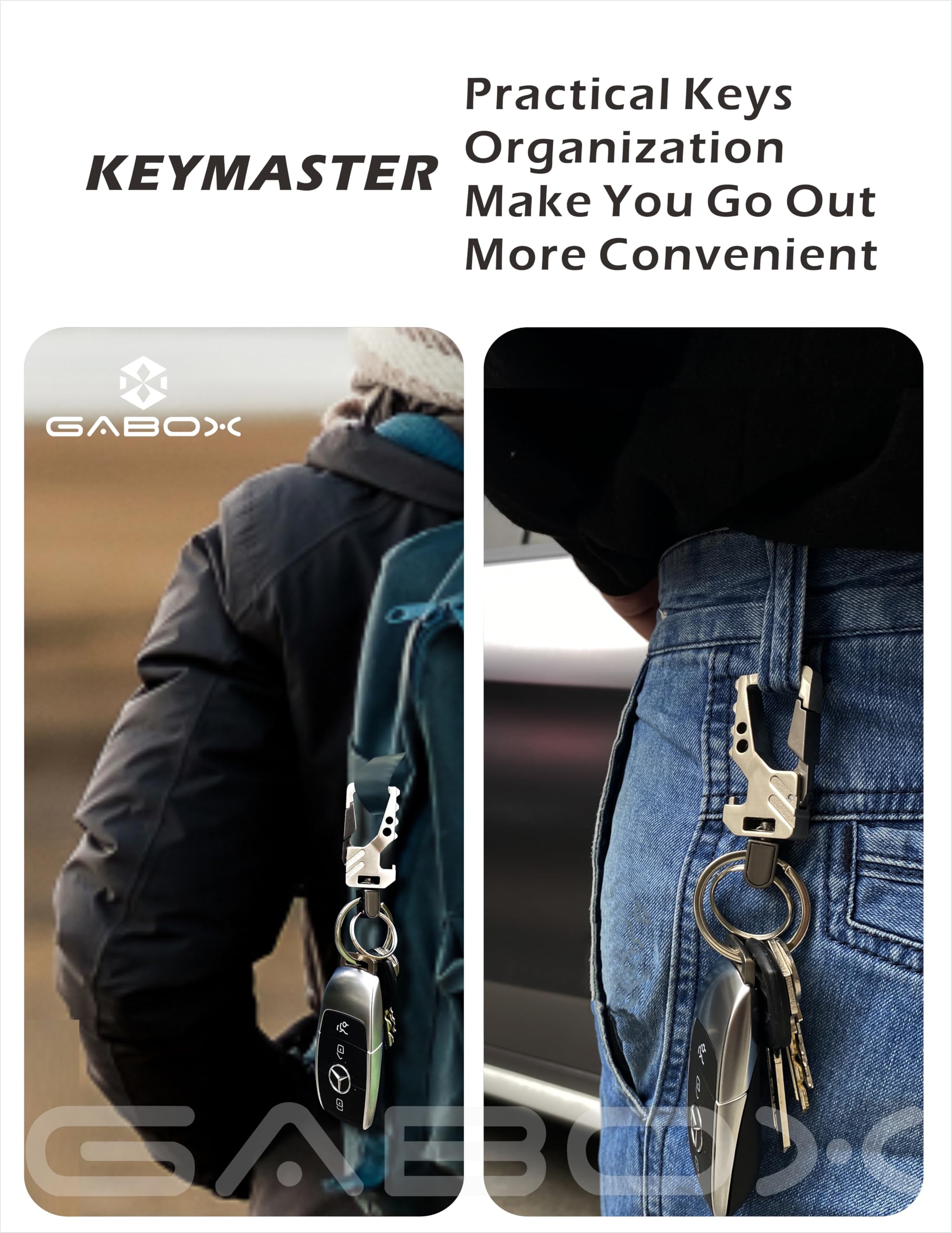 Gabox 2Pcs Key Chains Edc Key Rings Bottle Opener Keychain Car Keys Tactical Carabiner Keychain With Clip Llaveros De Hombre For Men And Women - Heavy Duty, Silver Color